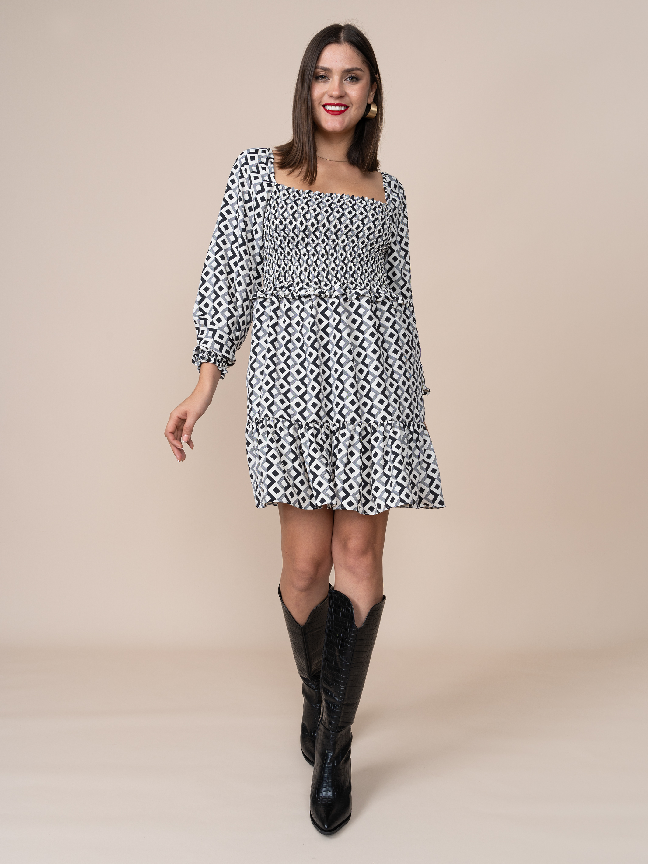 Vestido Lucy Estampado Cuadros Plomo