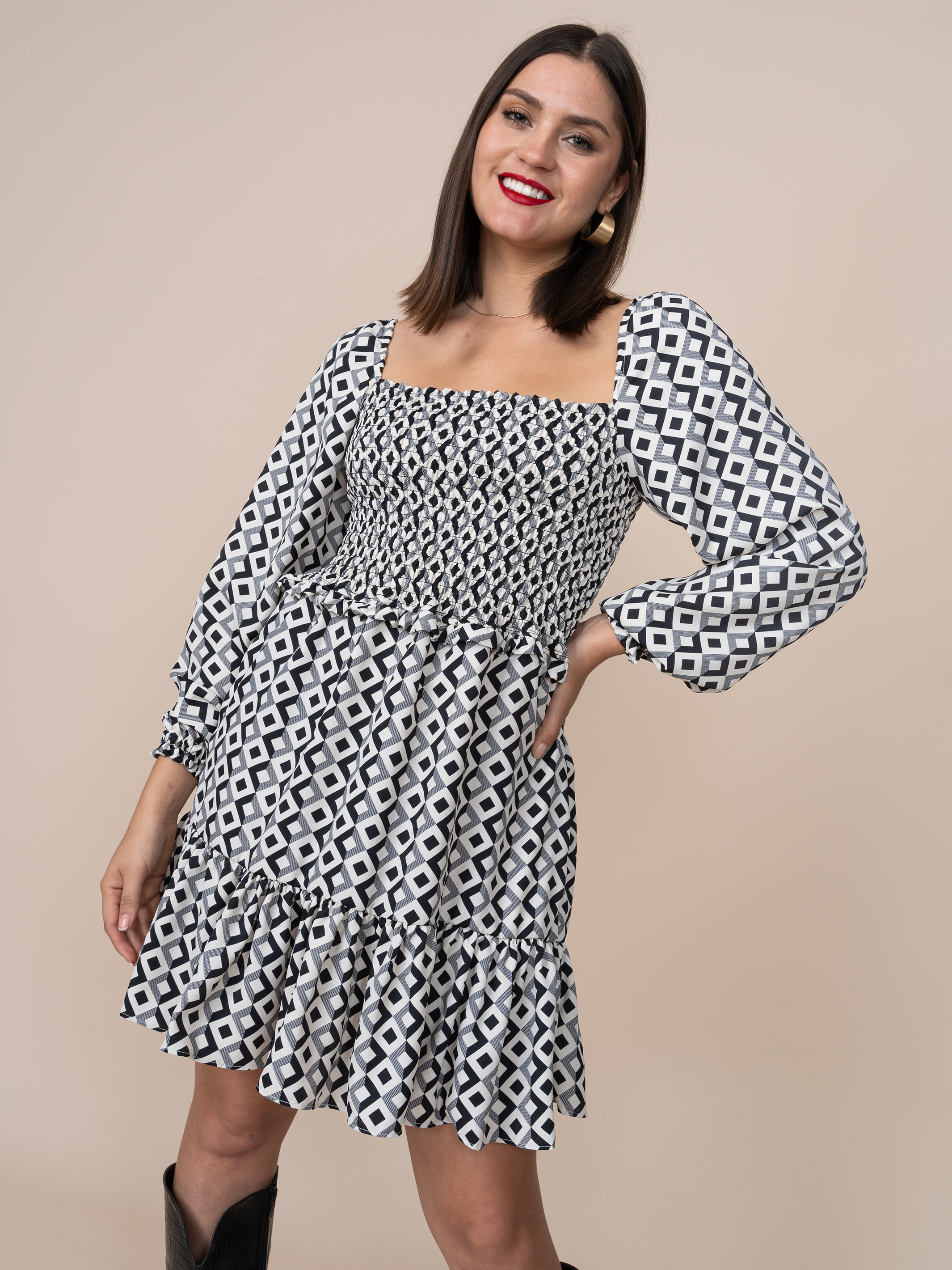 Vestido Lucy Estampado Cuadros Plomo