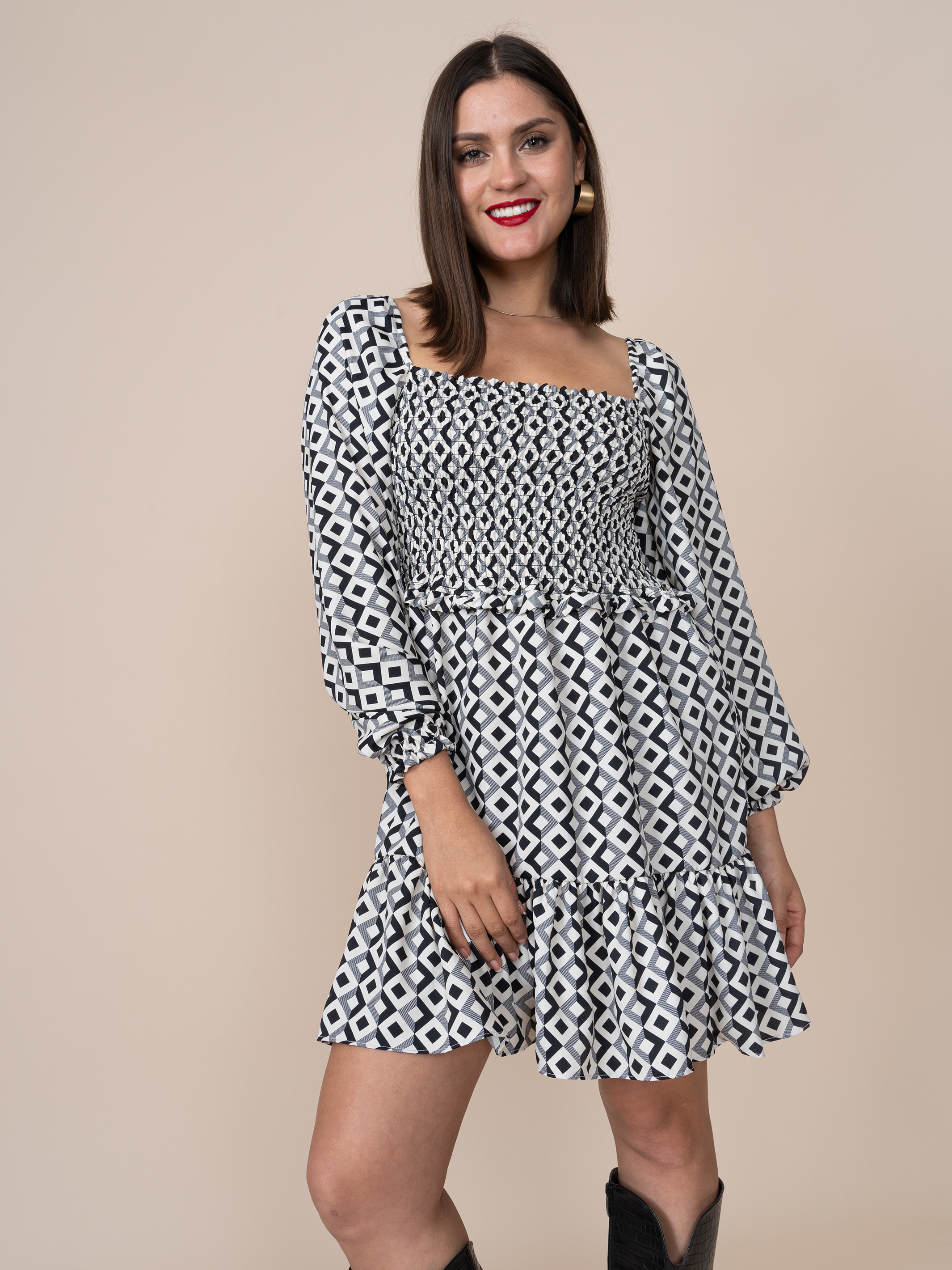 Vestido Lucy Estampado Cuadros Plomo