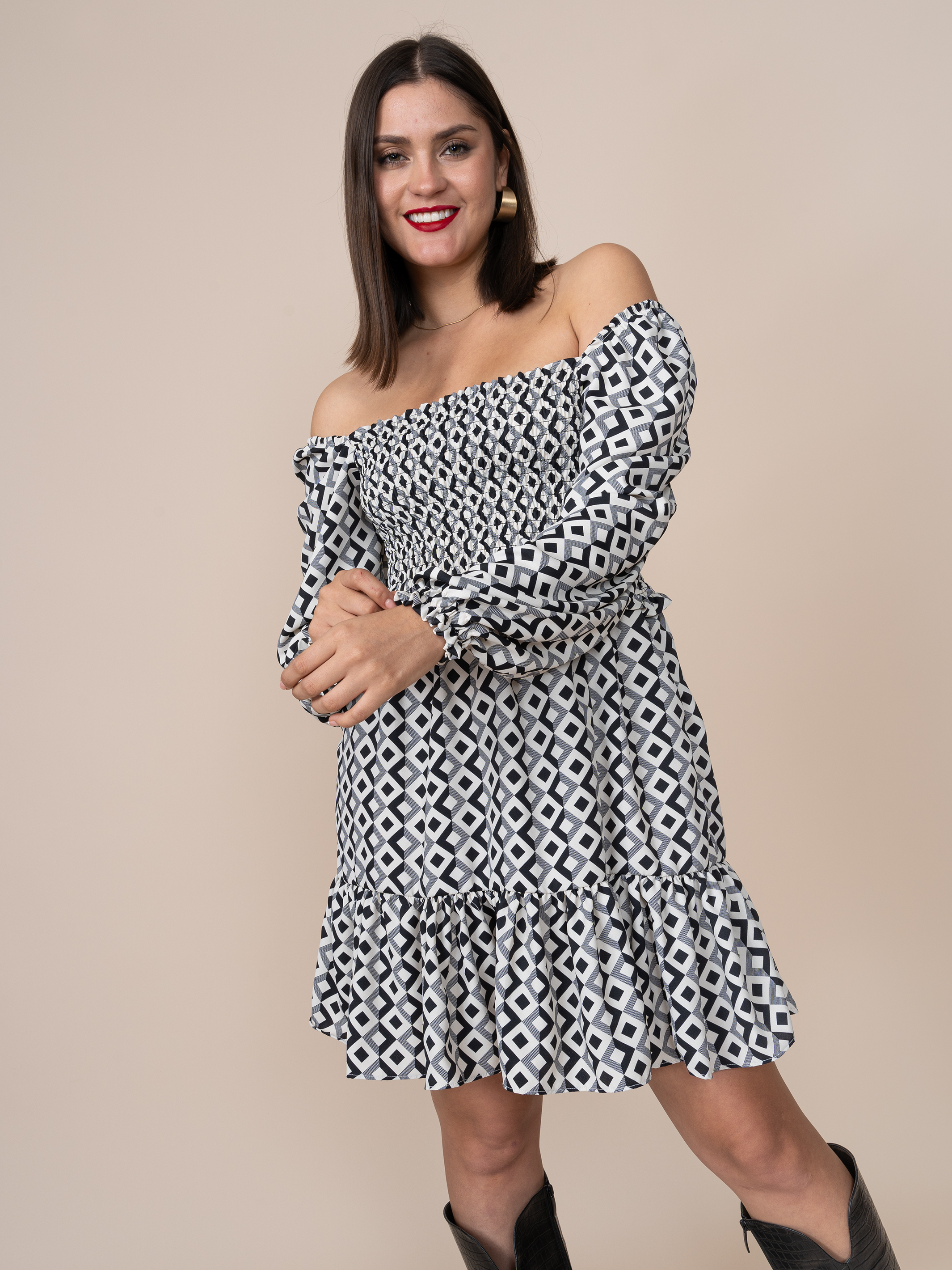 Vestido Lucy Estampado Cuadros Plomo