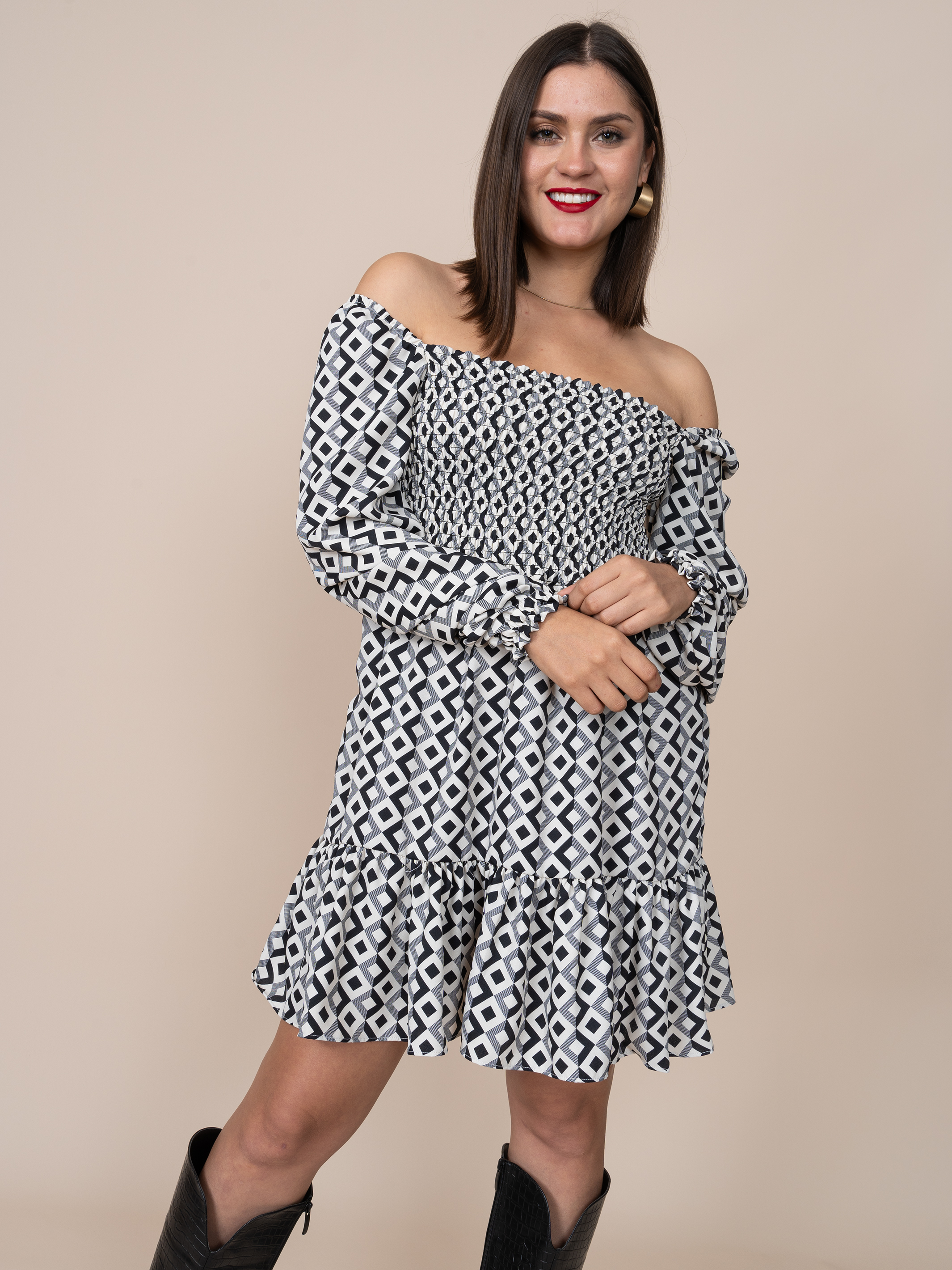 Vestido Lucy Estampado Cuadros Plomo