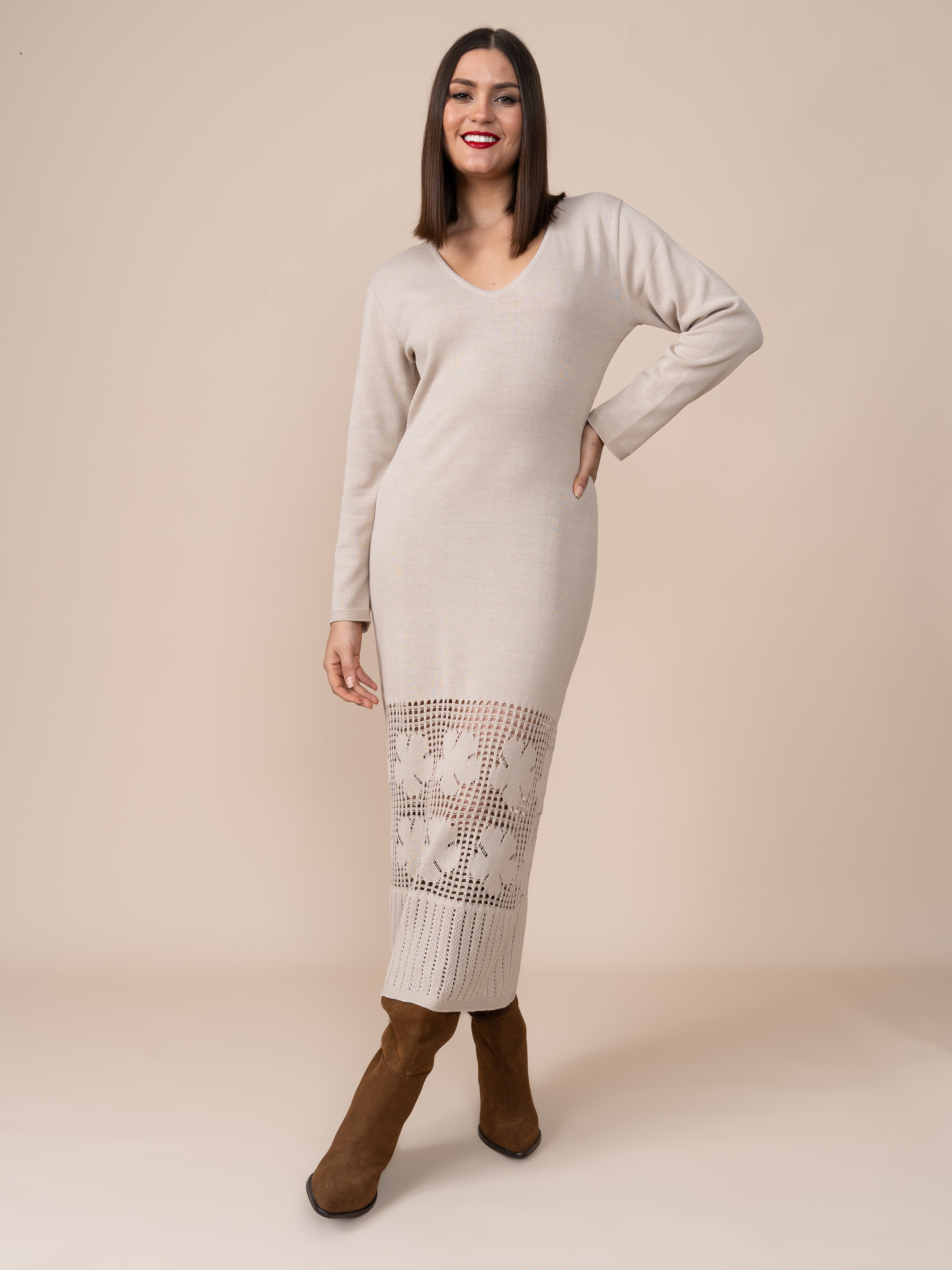 Vestido Tejido Fiore Beige