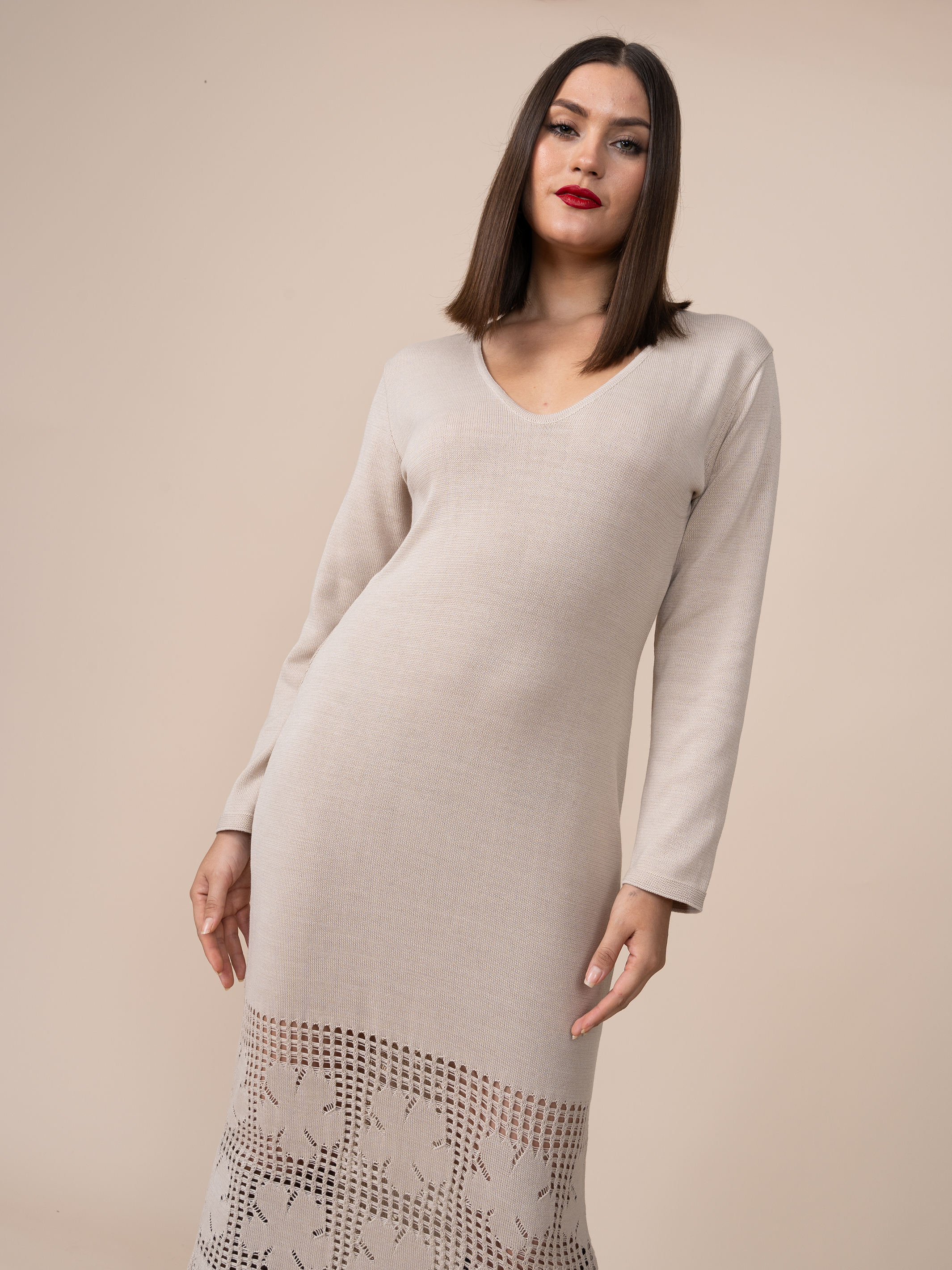Vestido Tejido Fiore Beige