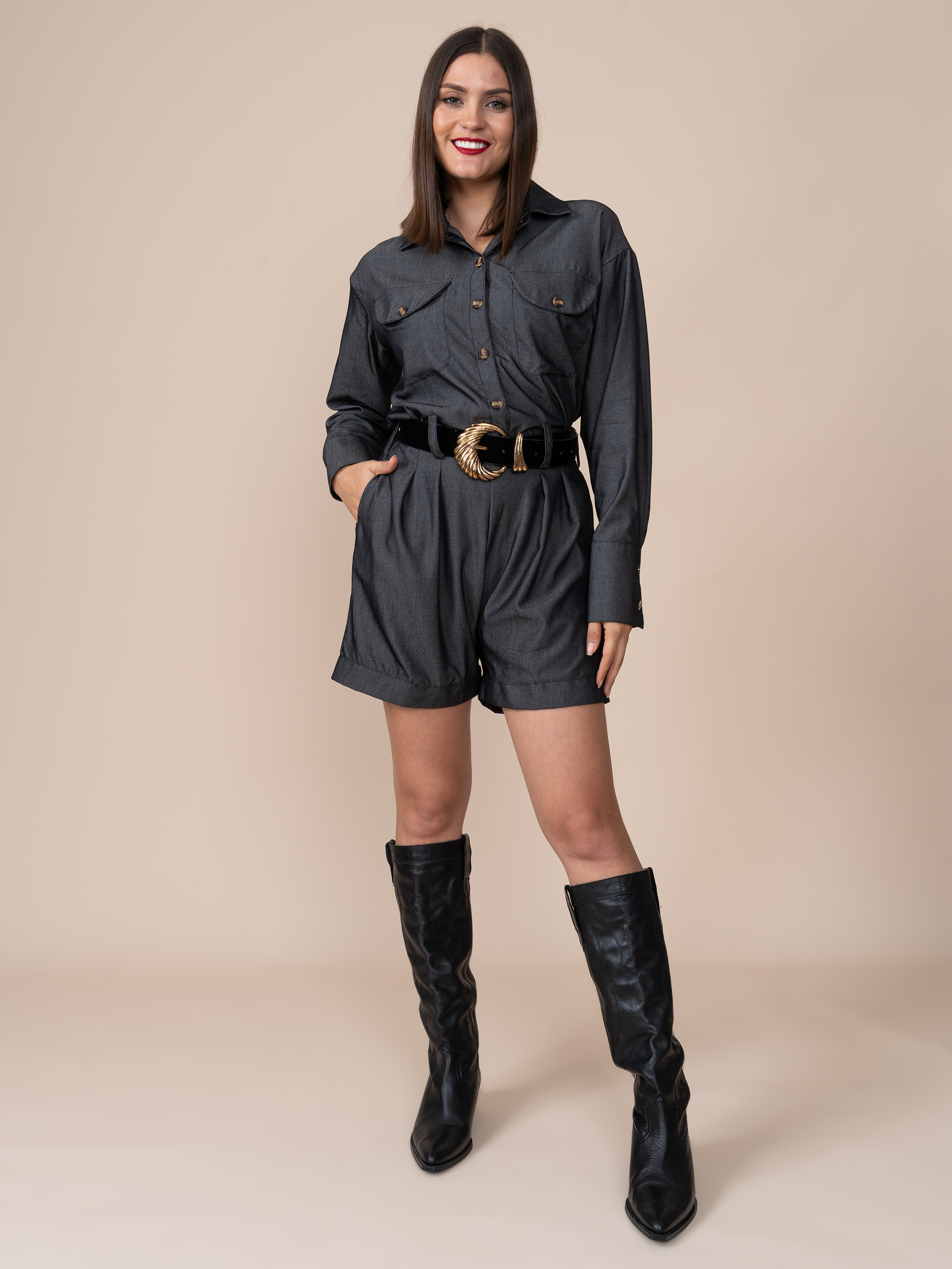 Enterizo de Chambray Pilar Negro