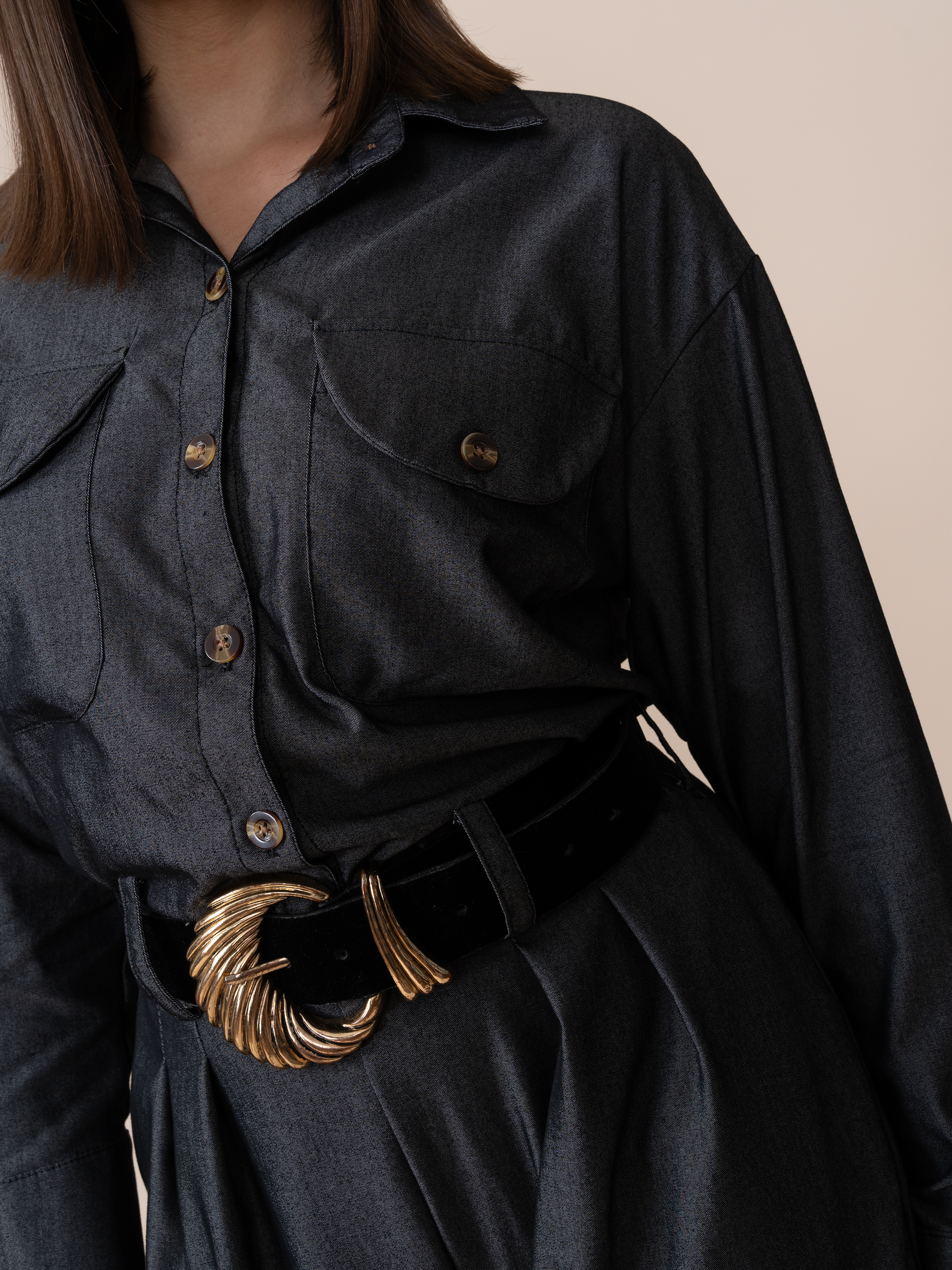Enterizo de Chambray Pilar Negro