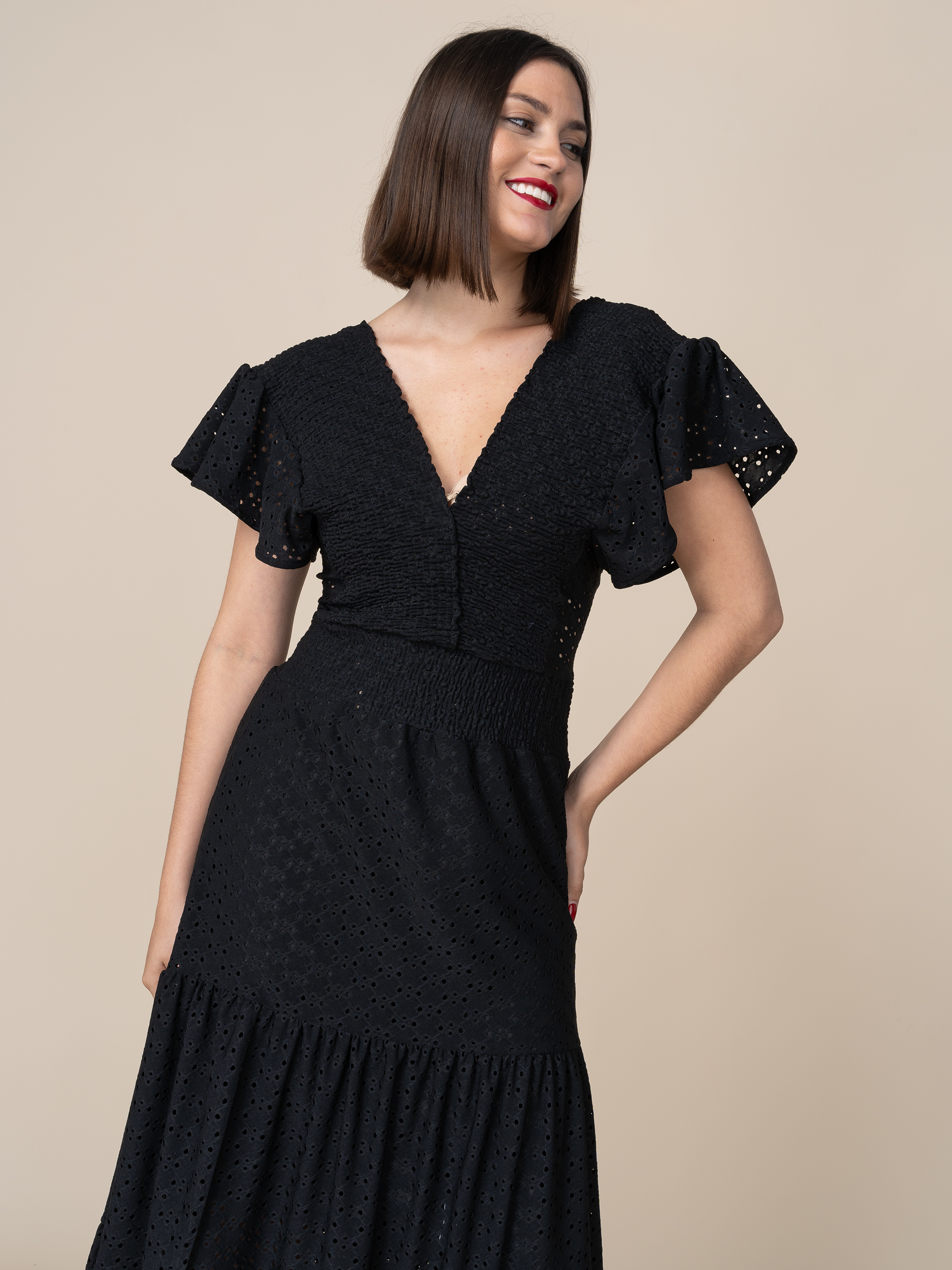 Vestido de Broderie Estela Negro