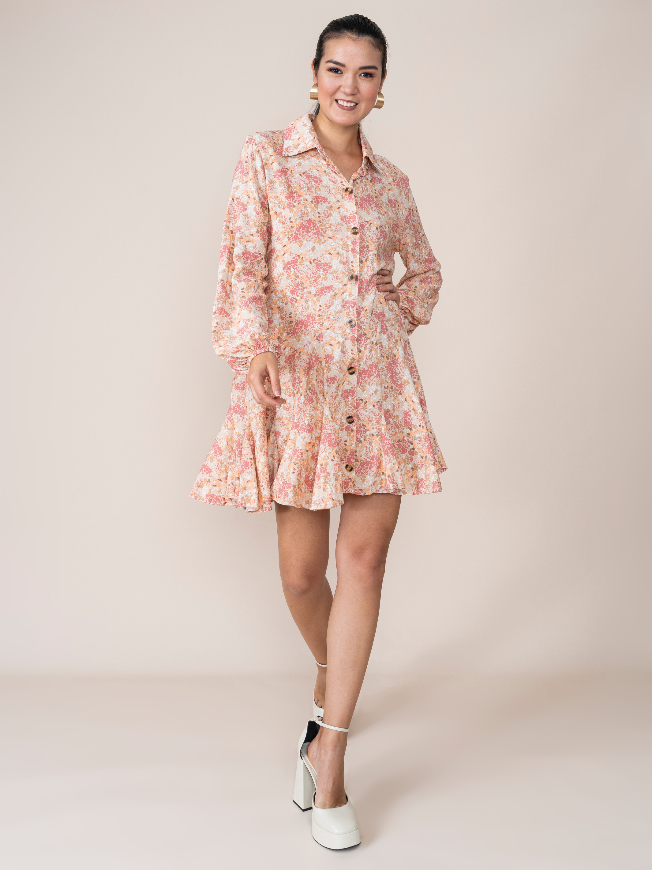 Vestido Aura Estampado Crema