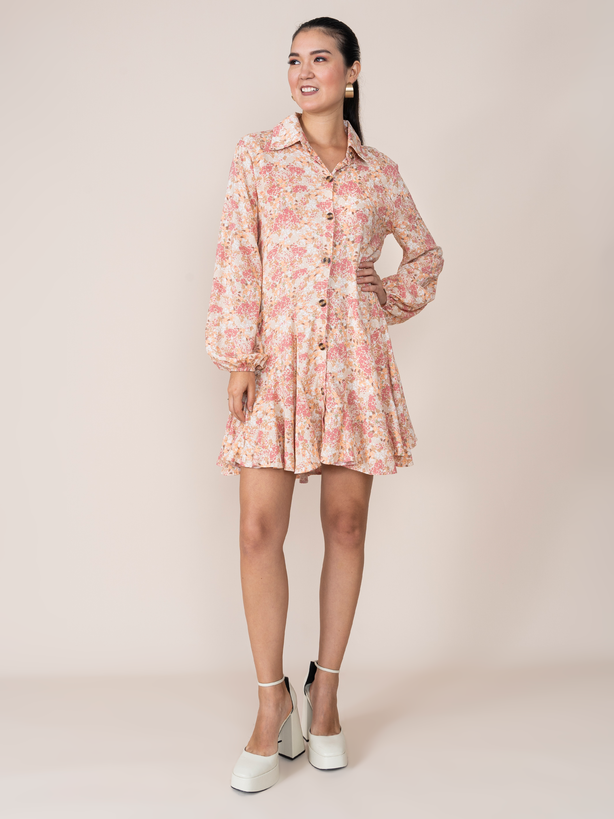 Vestido Aura Estampado Crema