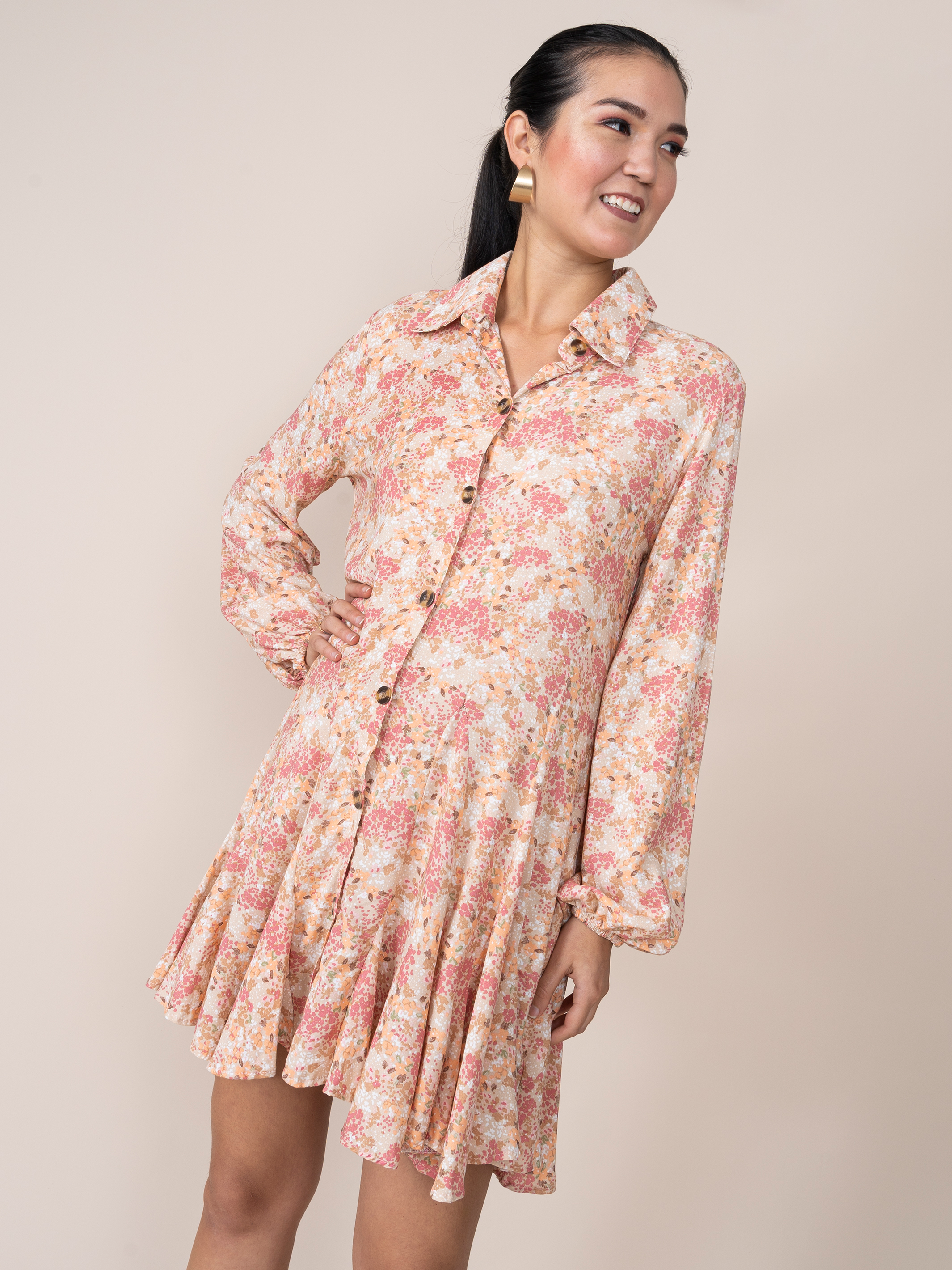 Vestido Aura Estampado Crema