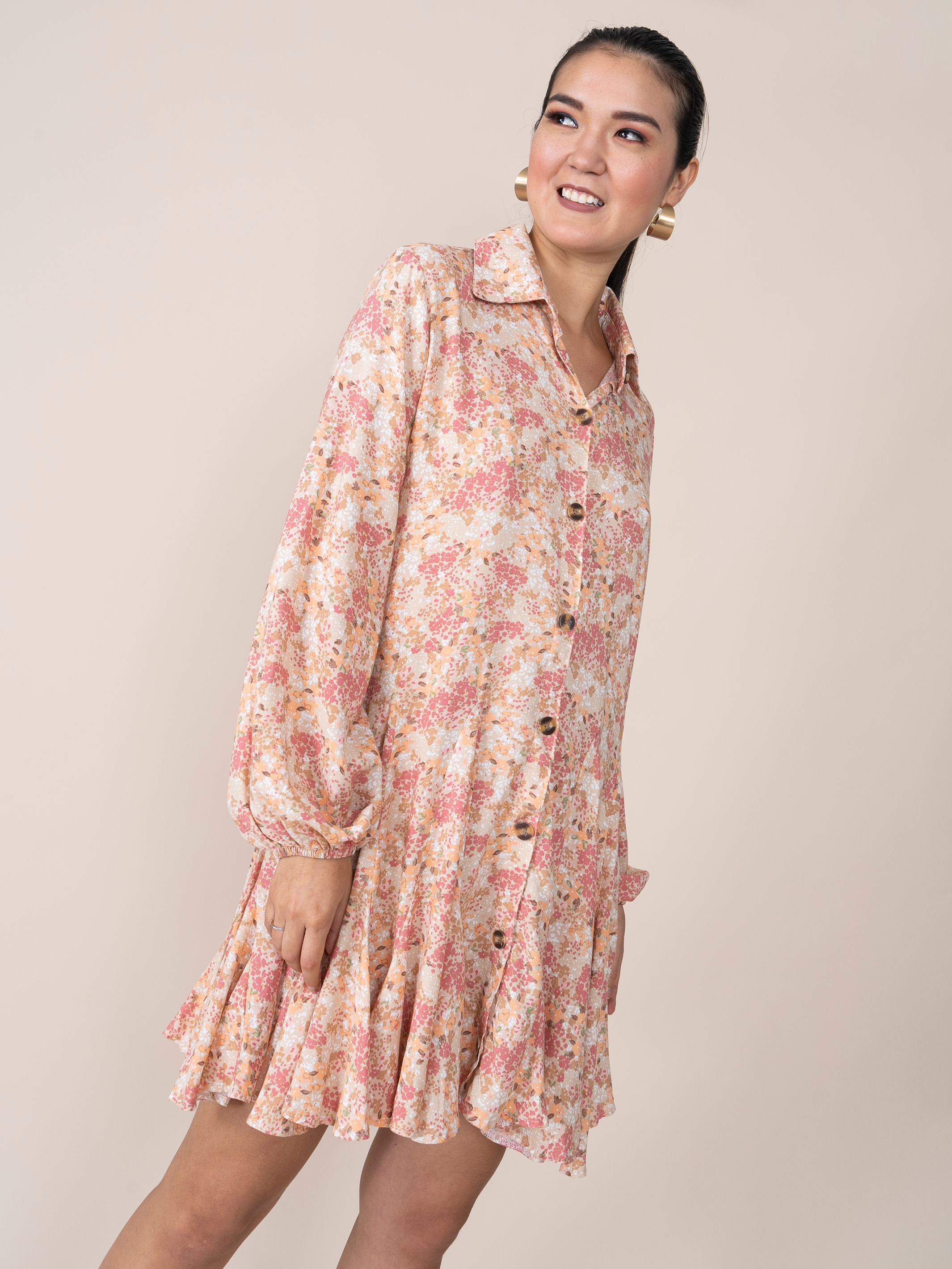 Vestido Aura Estampado Crema