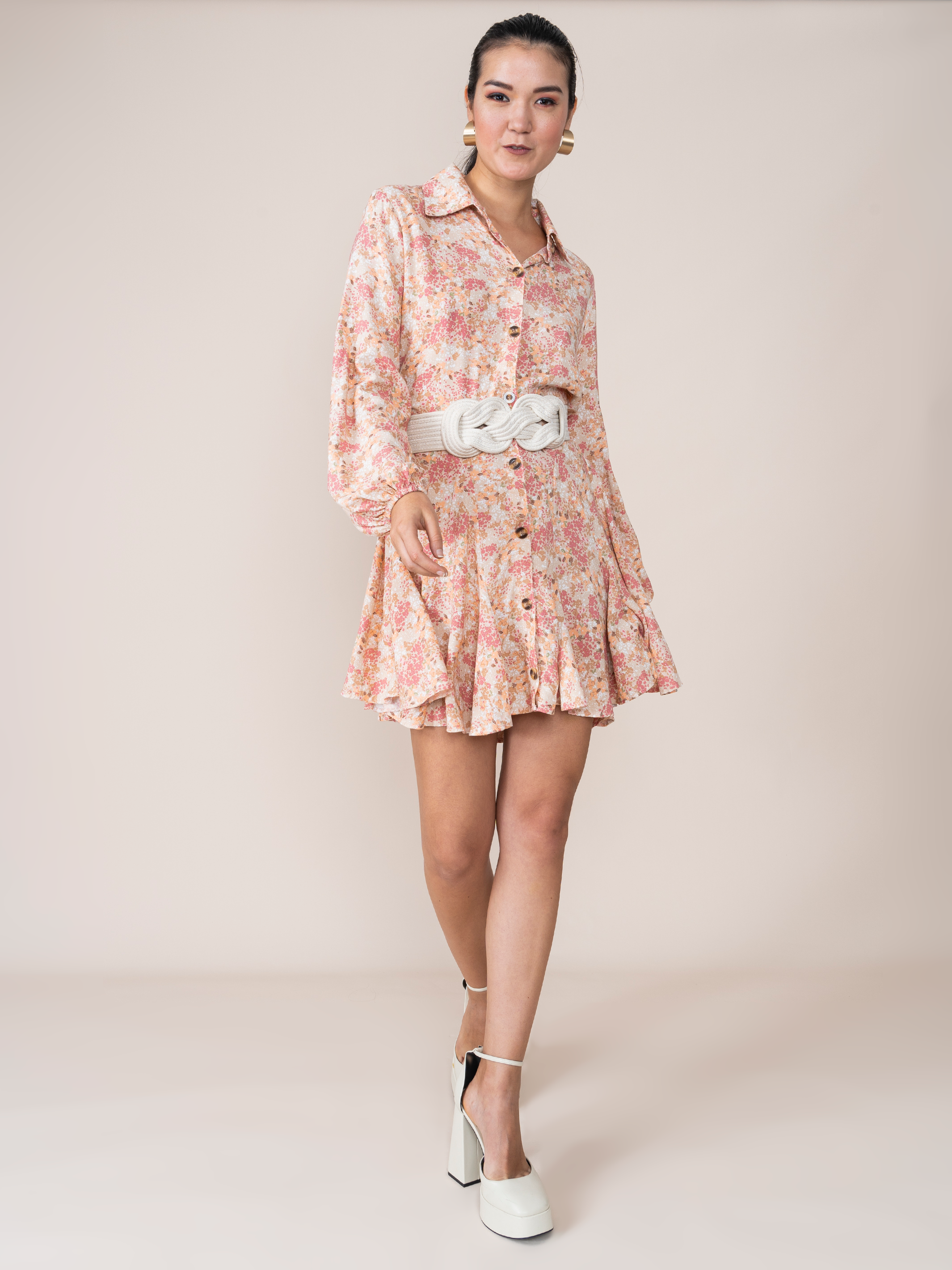 Vestido Aura Estampado Crema