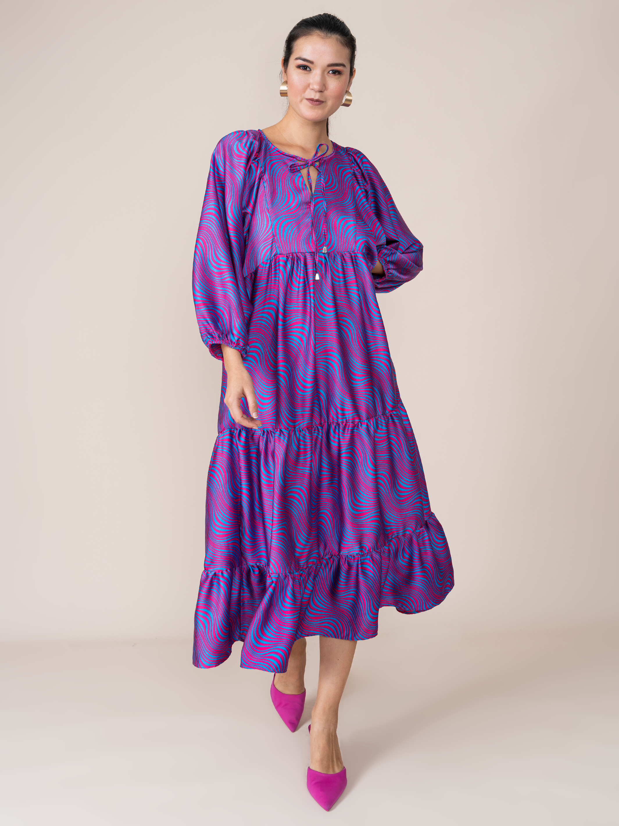 Vestido Lupe Azul/ Fucsia