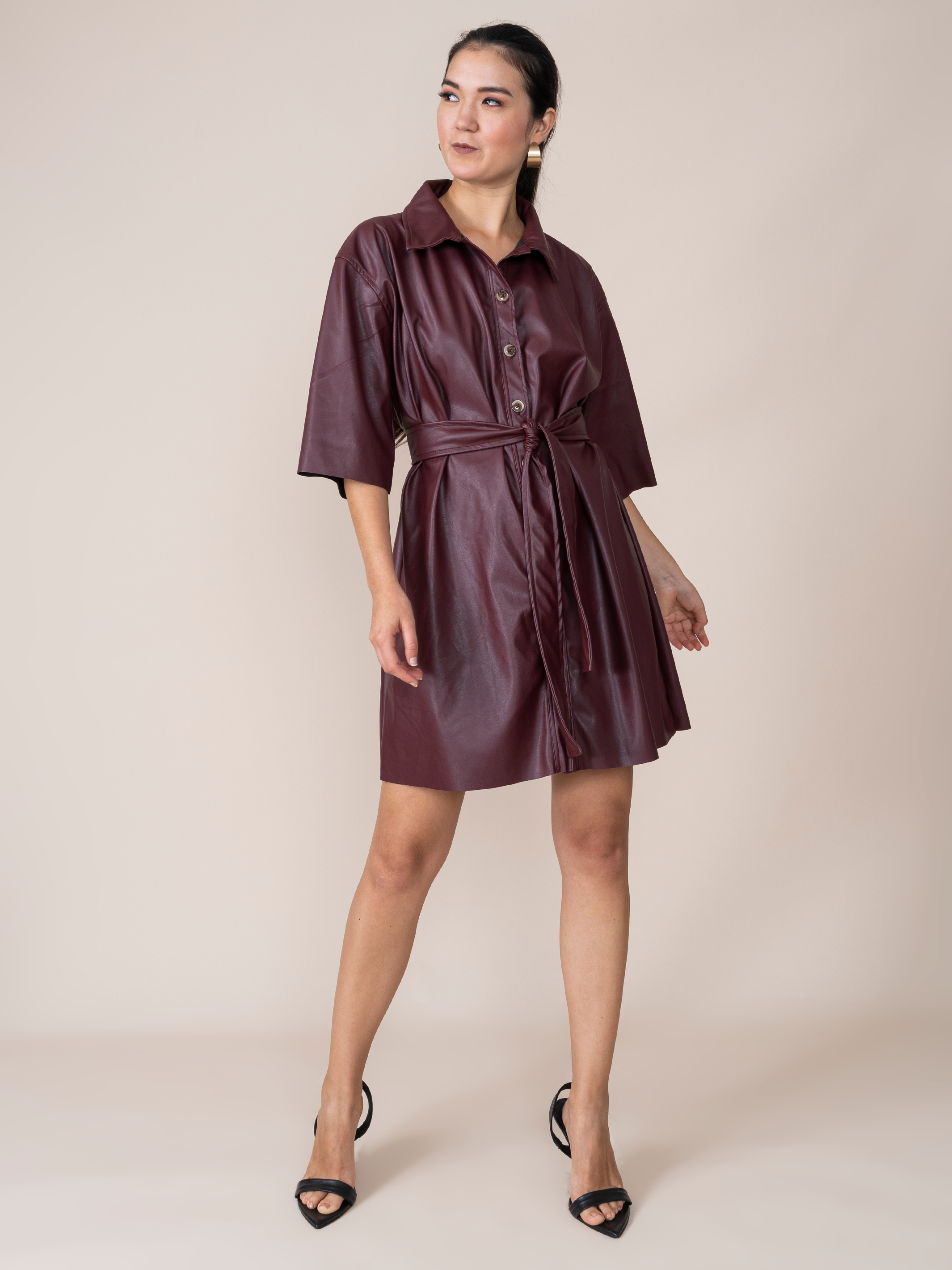 Vestido de Cuerina Alondra Guinda