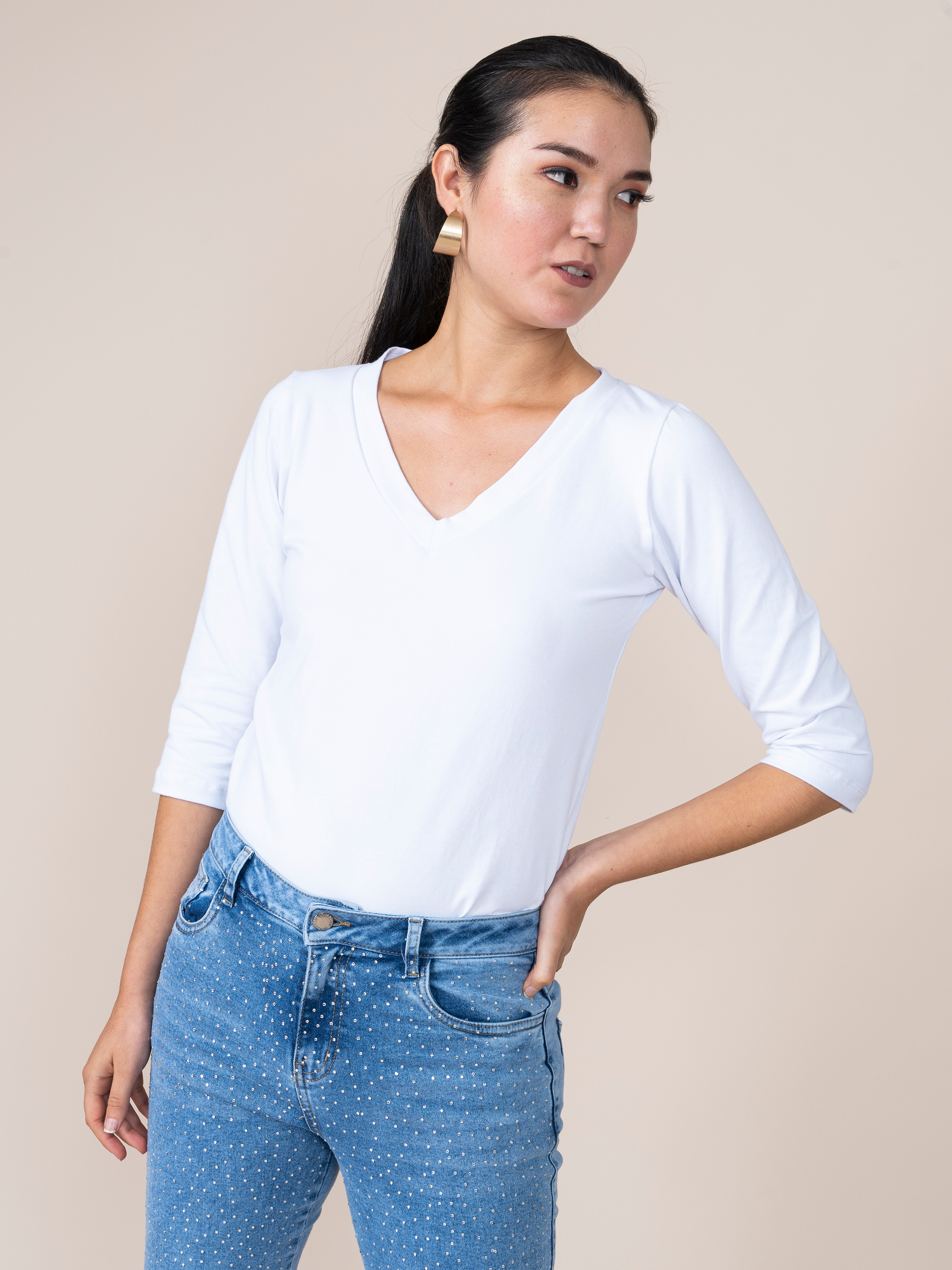 Body Basico Cuello V Blanco