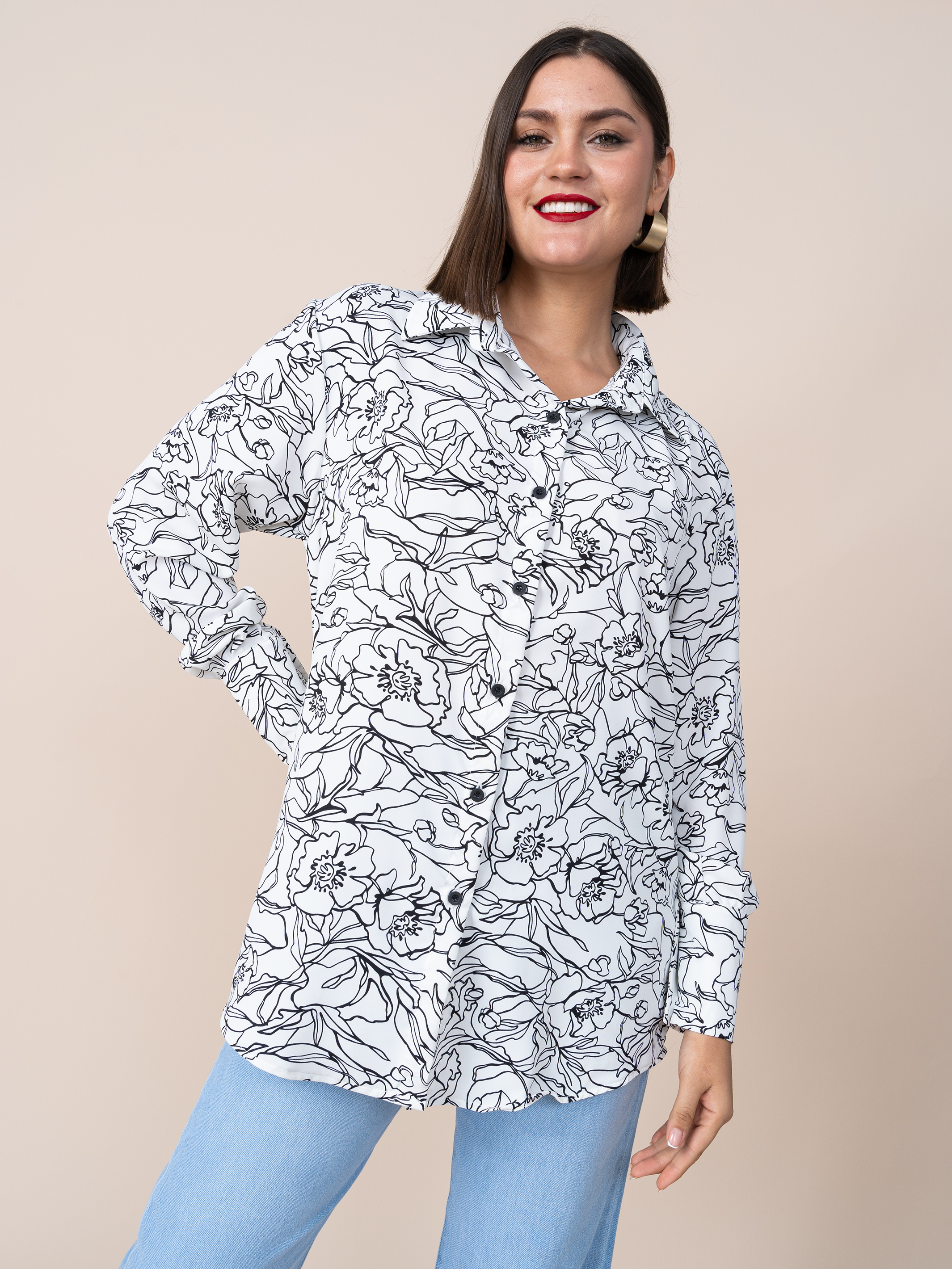 Blusa Lola Seda Estampada Hueso