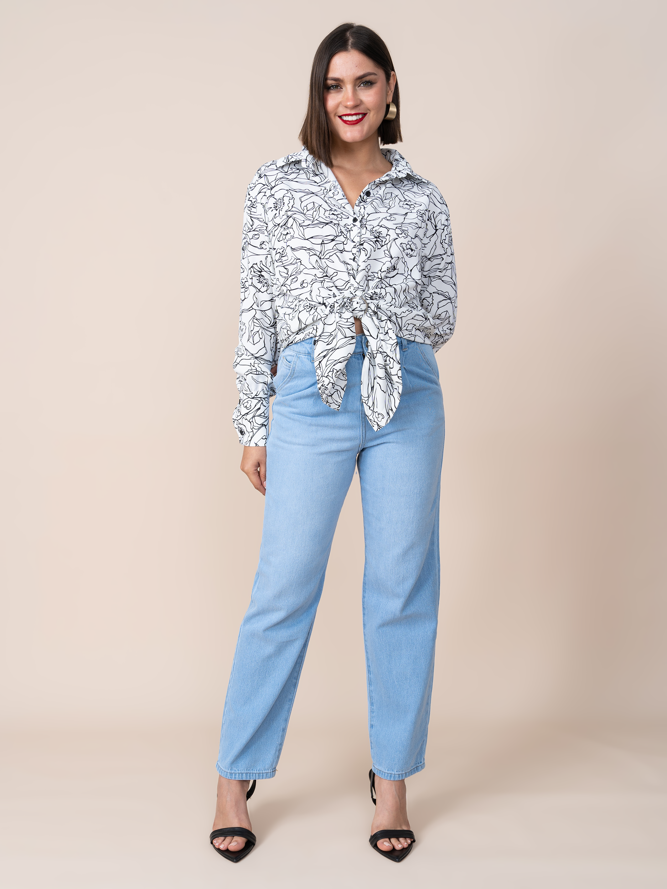 Blusa Lola Seda Estampada Hueso