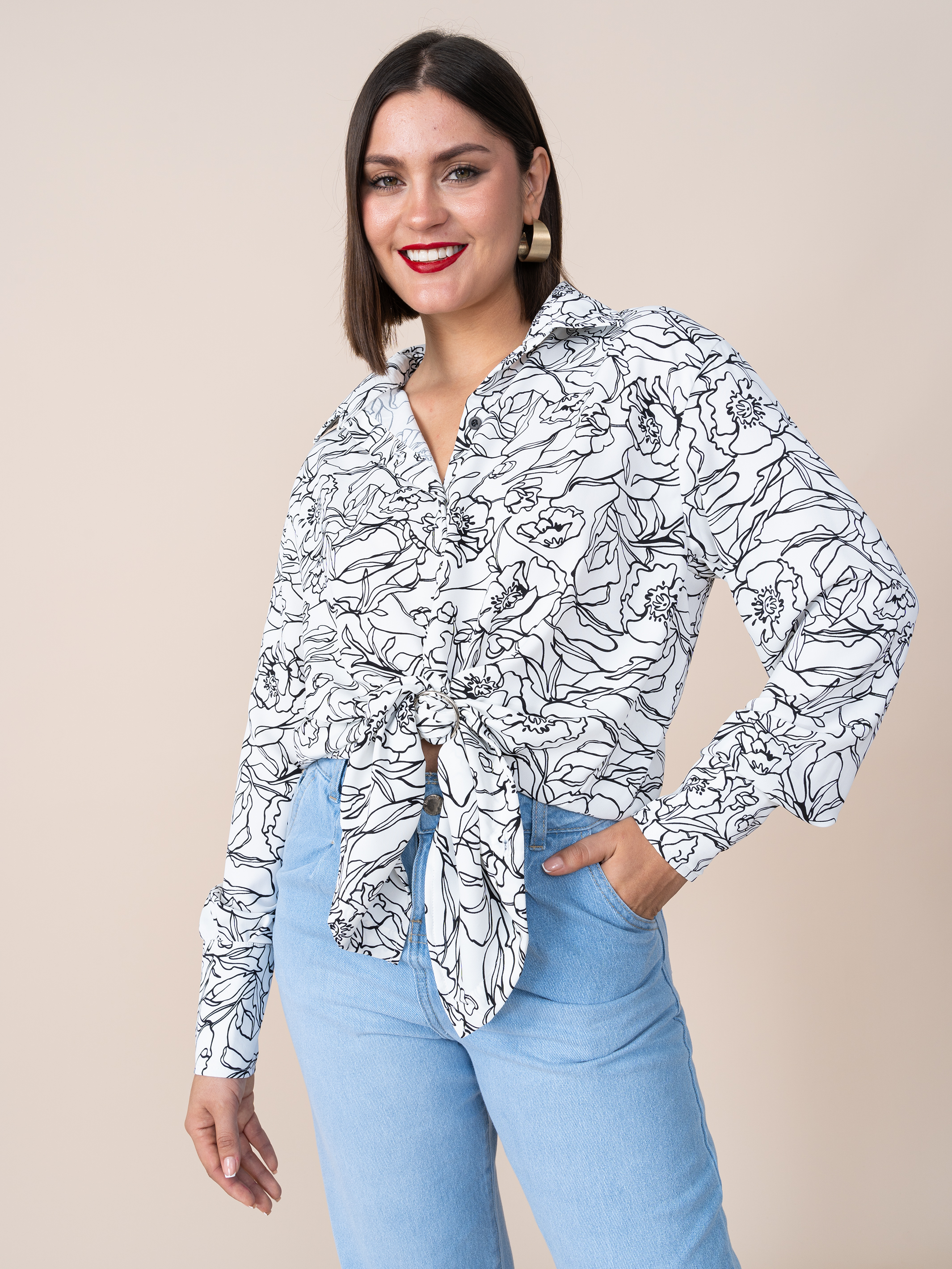 Blusa Lola Seda Estampada Hueso