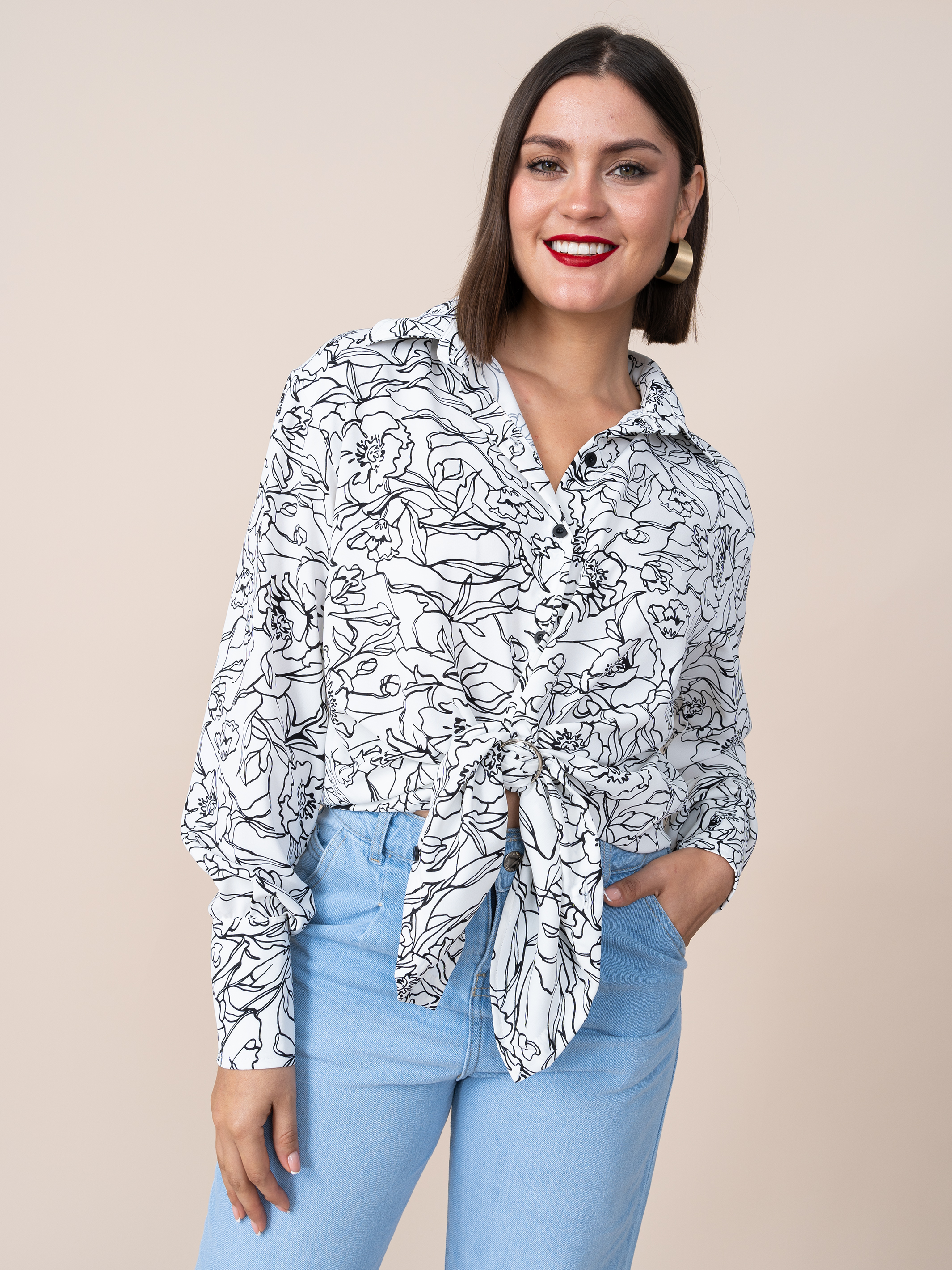 Blusa Lola Seda Estampada Hueso