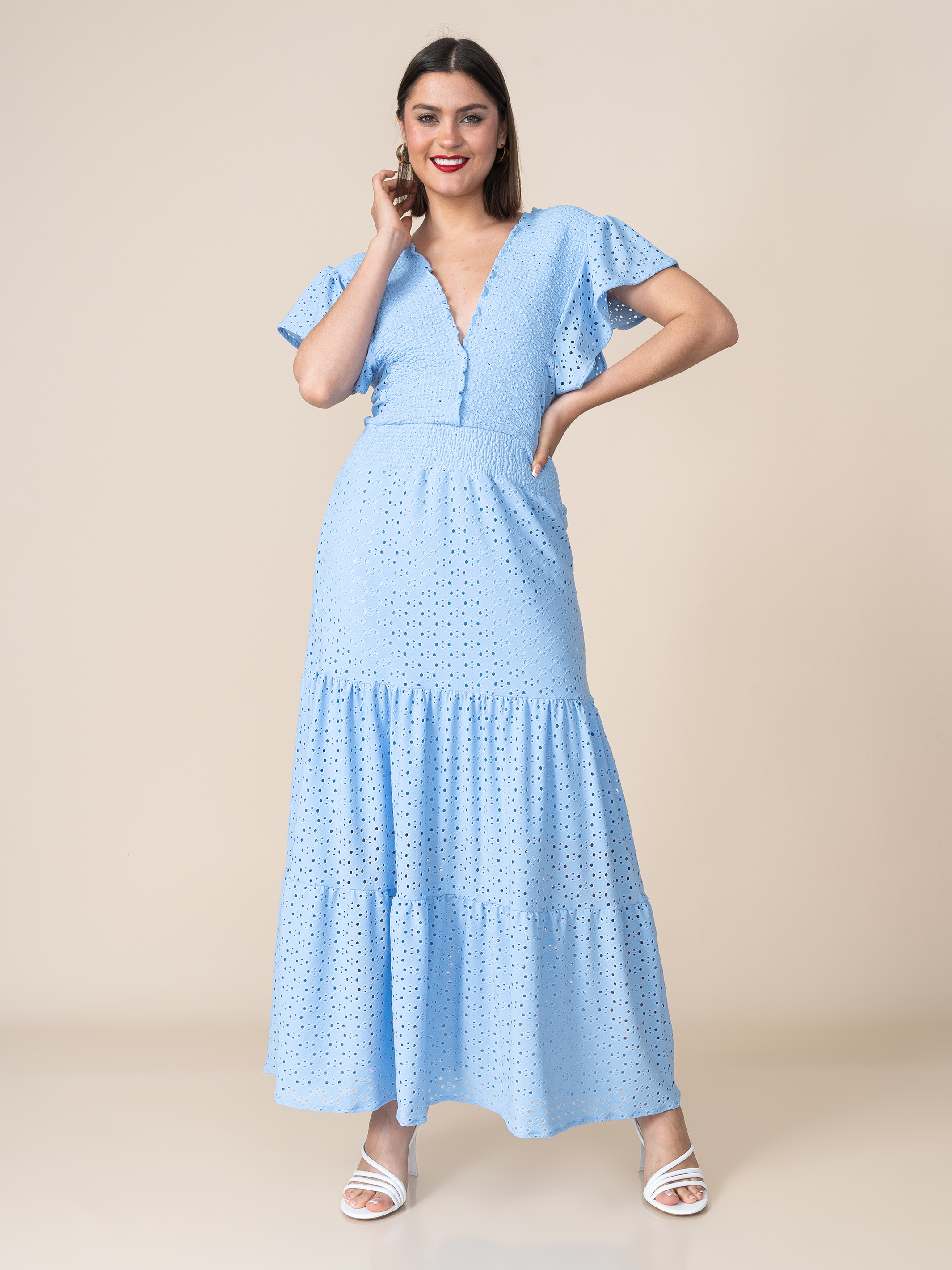 Vestido de Broderie Estela Celeste