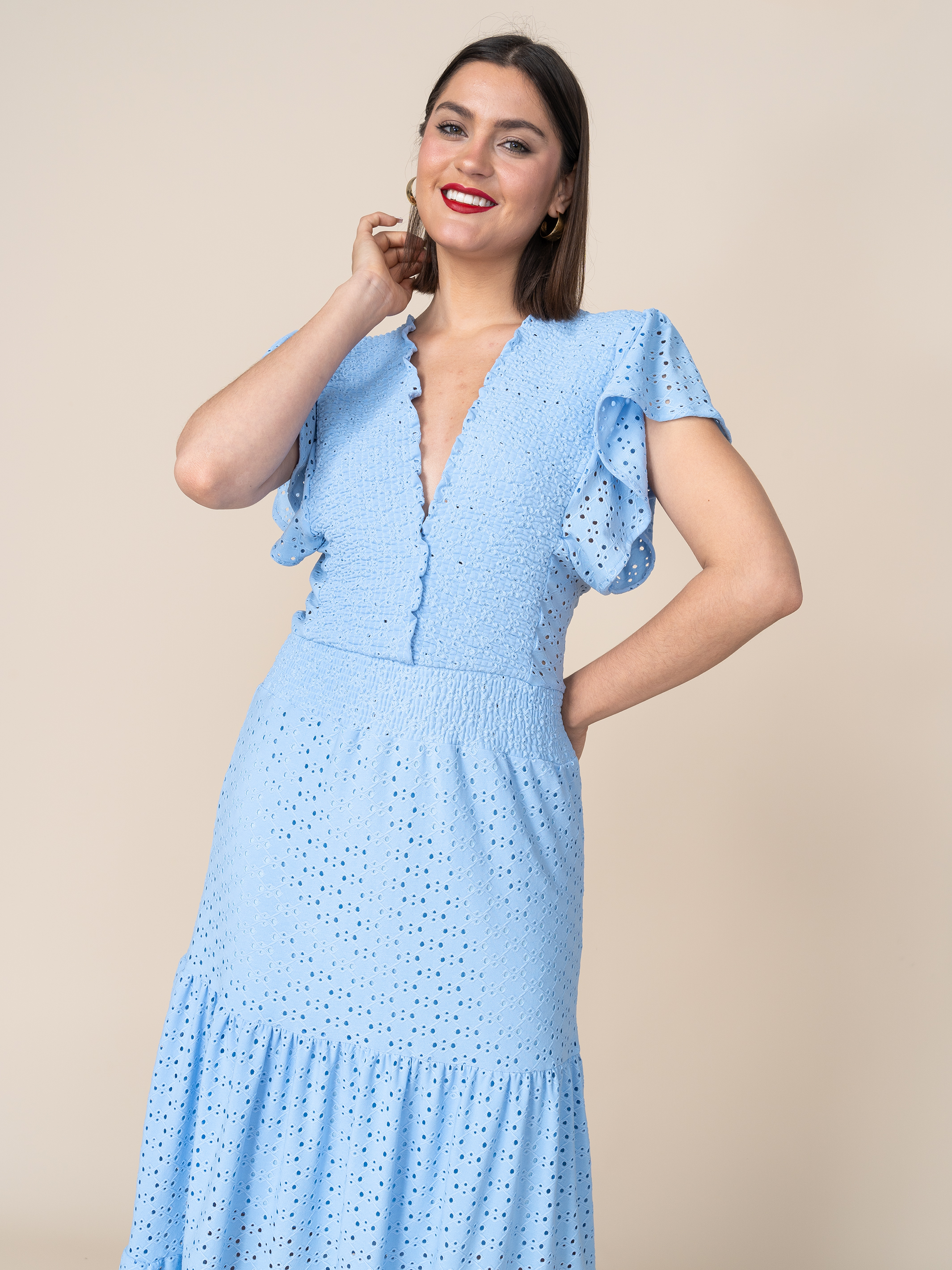 Vestido de Broderie Estela Celeste