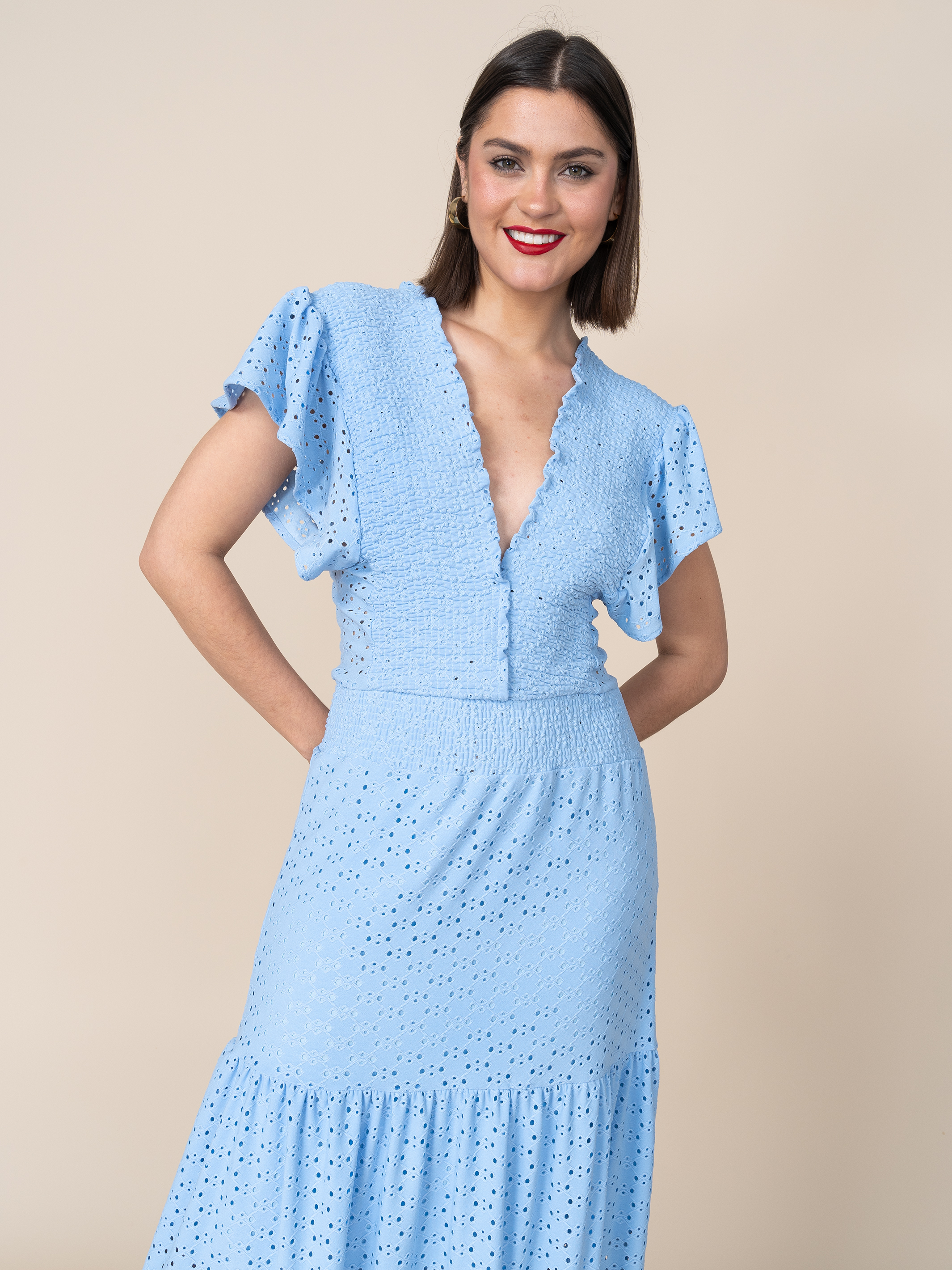 Vestido de Broderie Estela Celeste