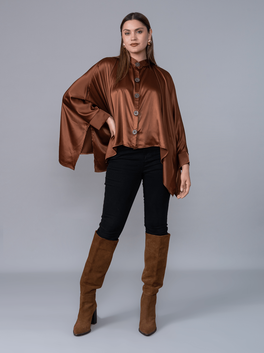 Blusa Cuadrada Café Seda - Blusa de La Matier