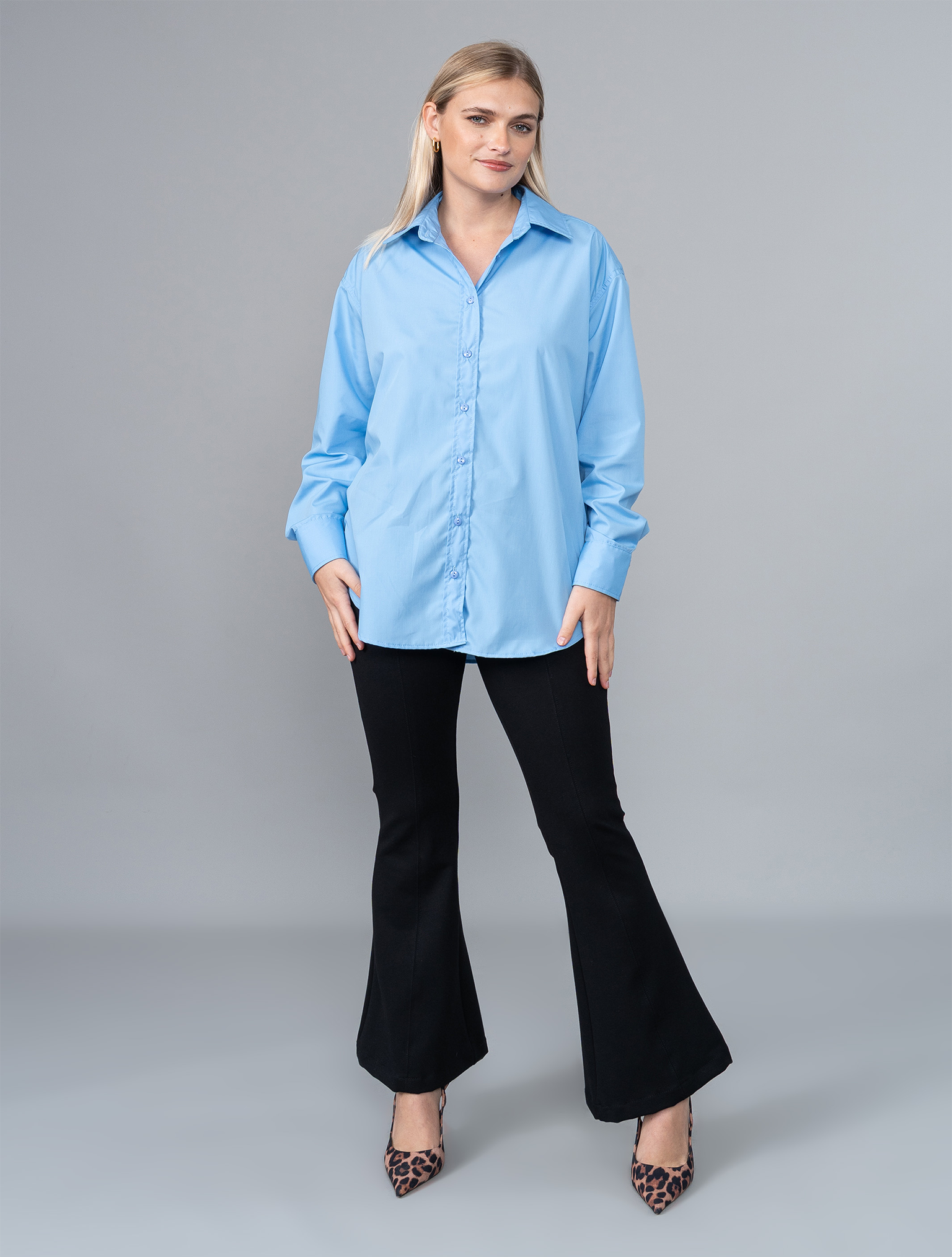 Camisa Valeria Celeste en Popelina