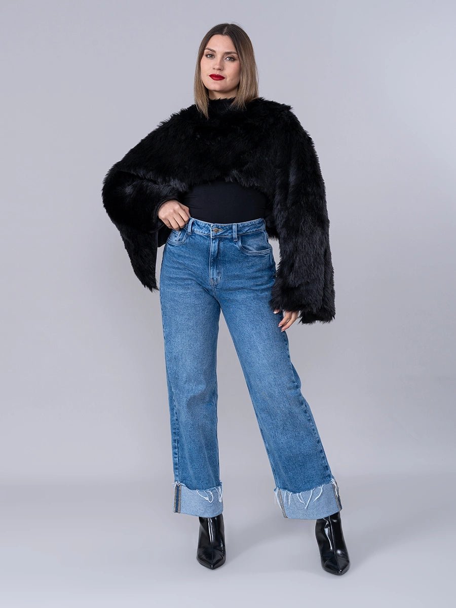 Capa Fur Alana negro - Abrigo de La Matier