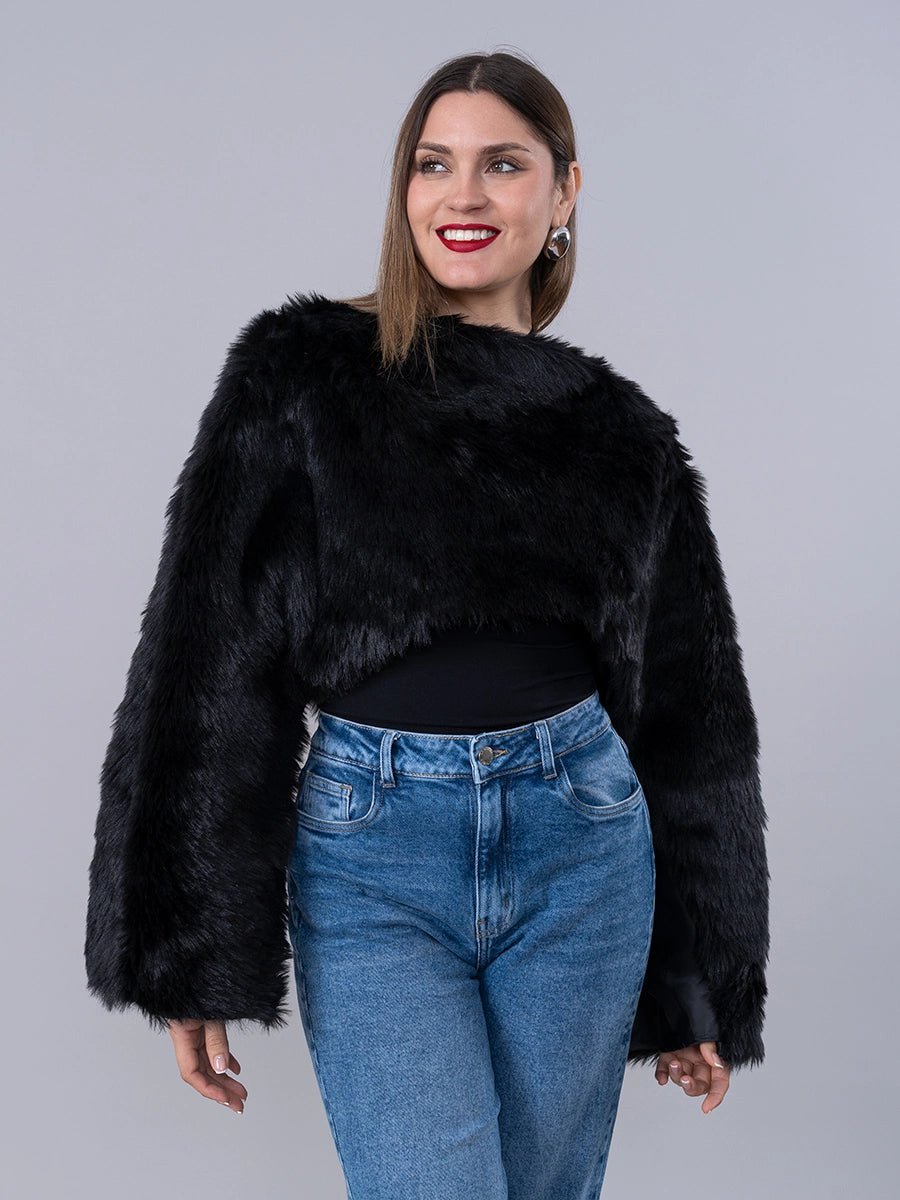 Capa Fur Alana negro - Abrigo de La Matier