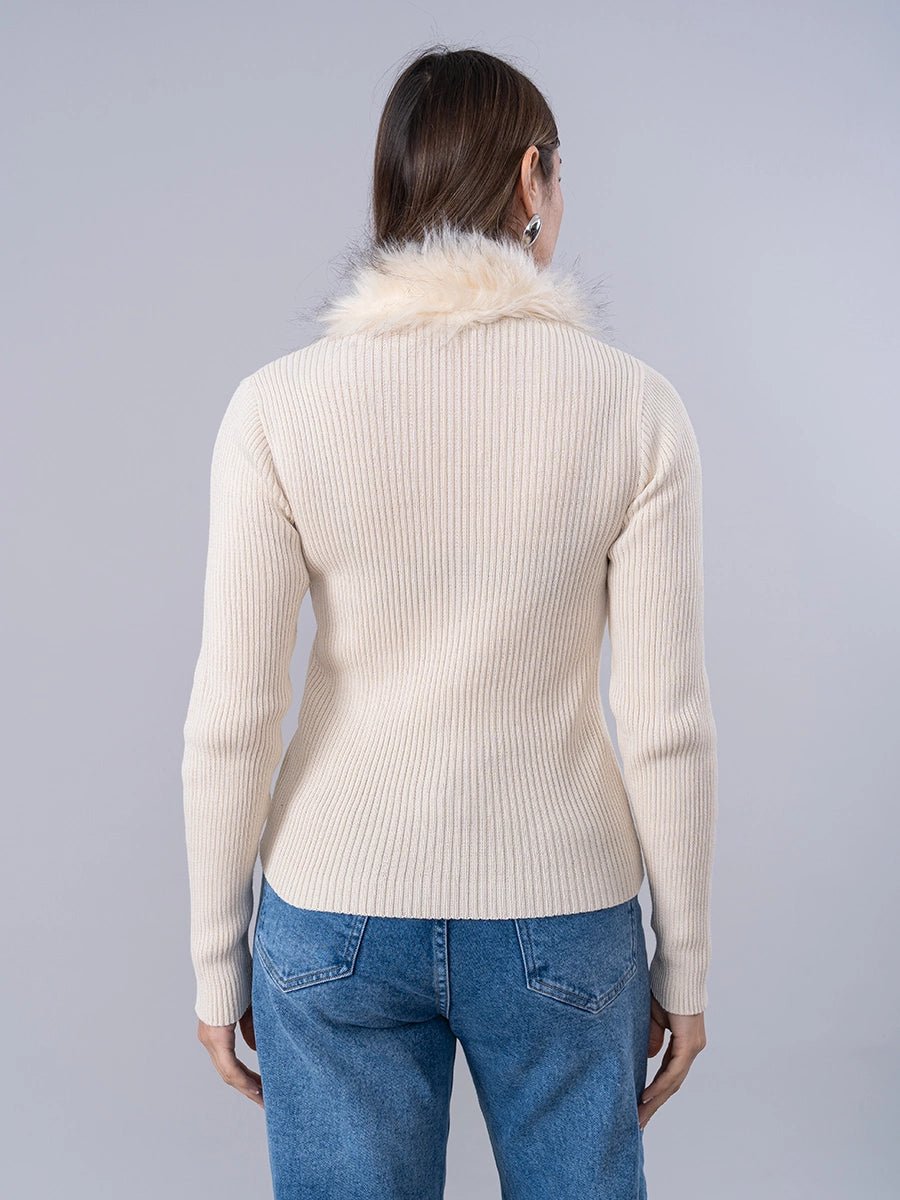 Cárdigan Tejido Crema cuello Peluche - Chompa de La Matier