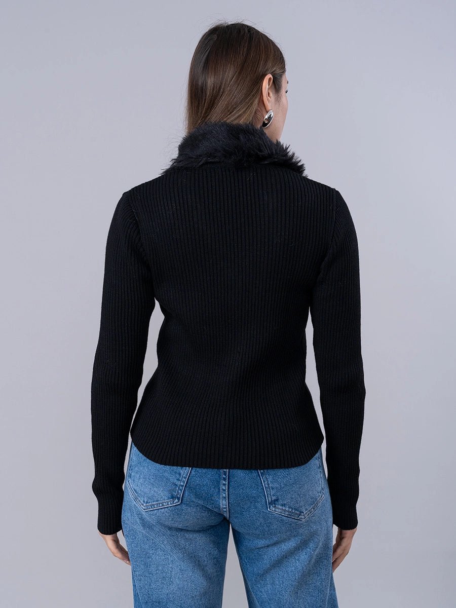 Cárdigan Tejido Negro cuello Peluche - Chompa de La Matier