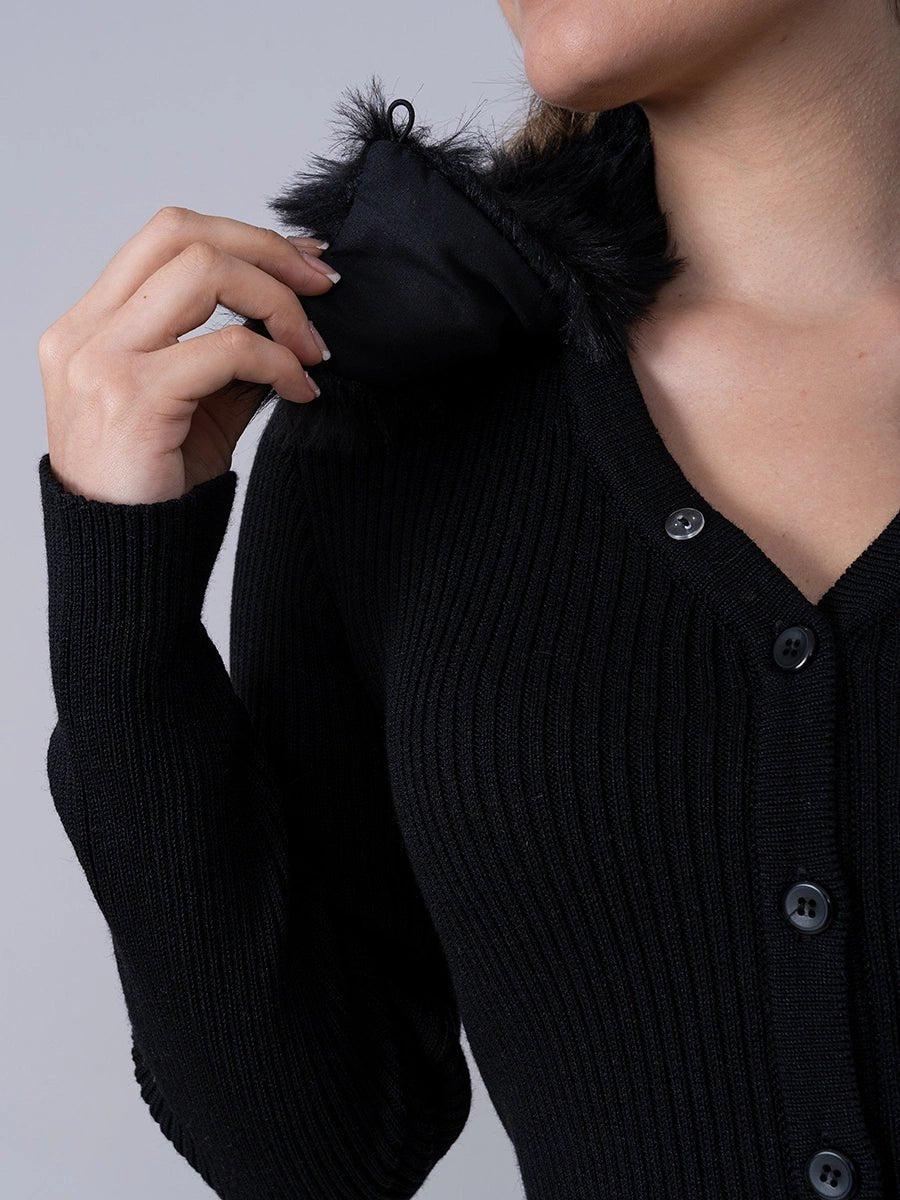 Cárdigan Tejido Negro cuello Peluche - Chompa de La Matier