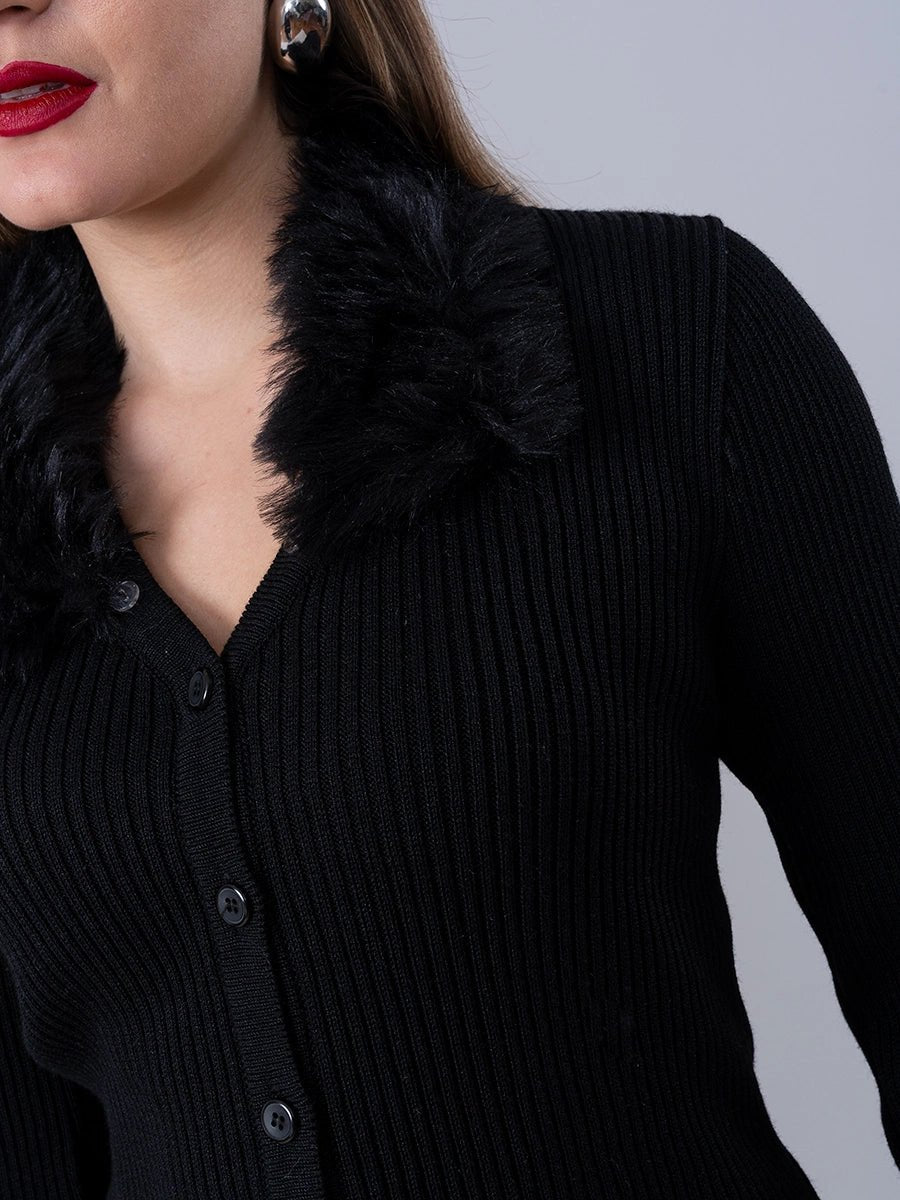 Cárdigan Tejido Negro cuello Peluche - Chompa de La Matier