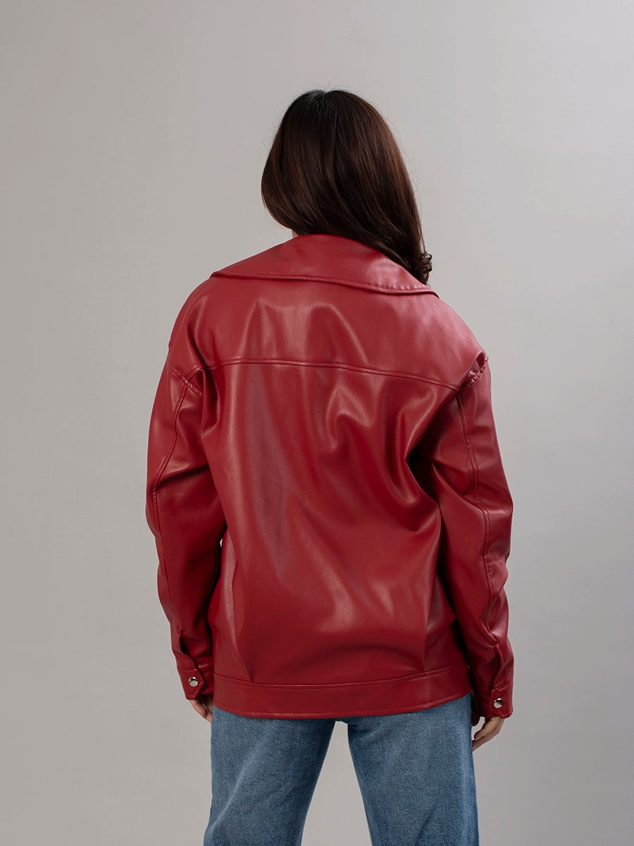 Casaca Efecto Piel Oriana Rojo