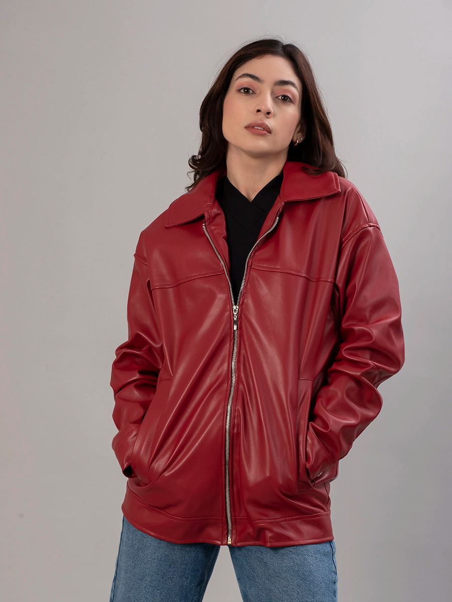Casaca Efecto Piel Oriana Rojo