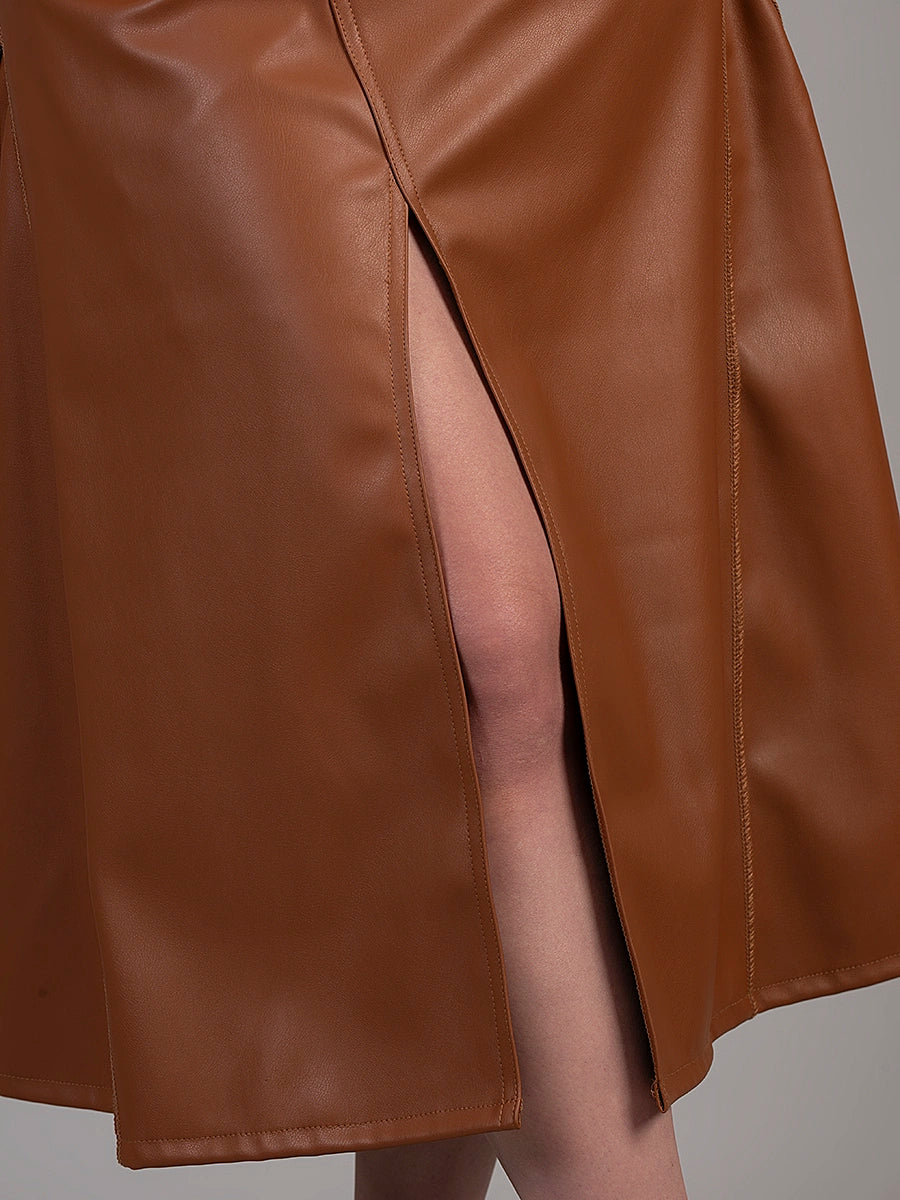 Falda Carla Efecto Piel Camel
