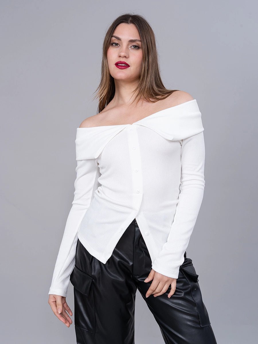 Polo Off Shoulder Blanco Manga Larga - Polo de La Matier
