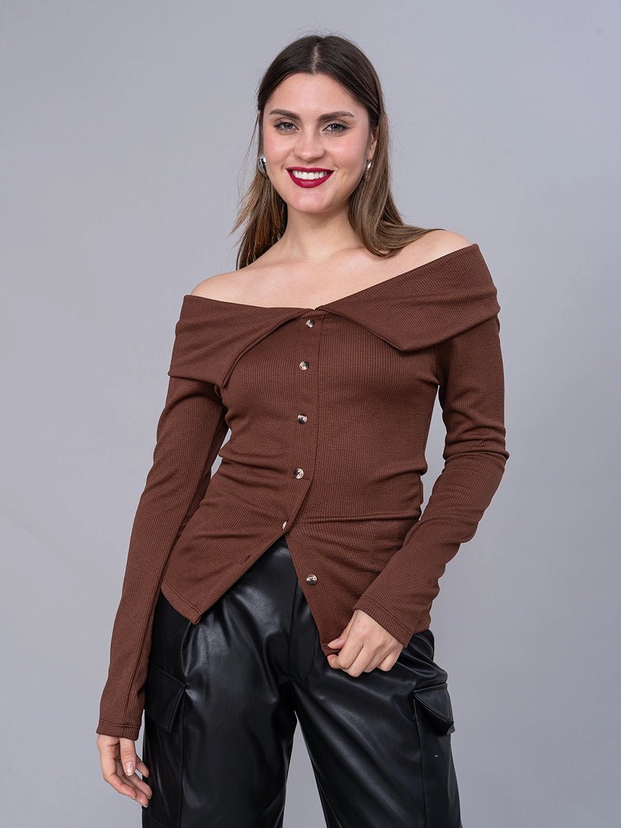 Polo Off Shoulder Chocolate Manga Larga - Polo de La Matier