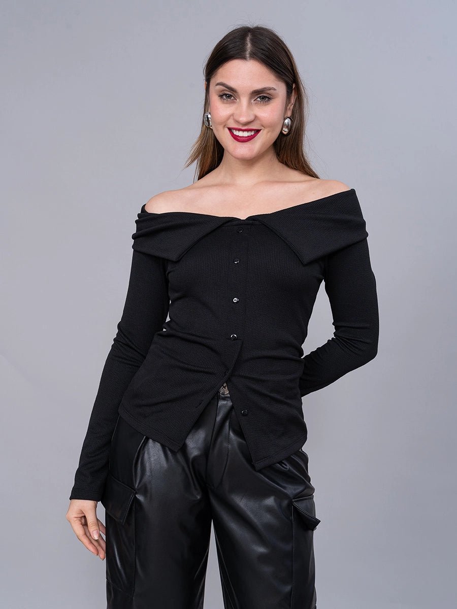 Polo Off Shoulder Negro Manga Larga - Polo de La Matier