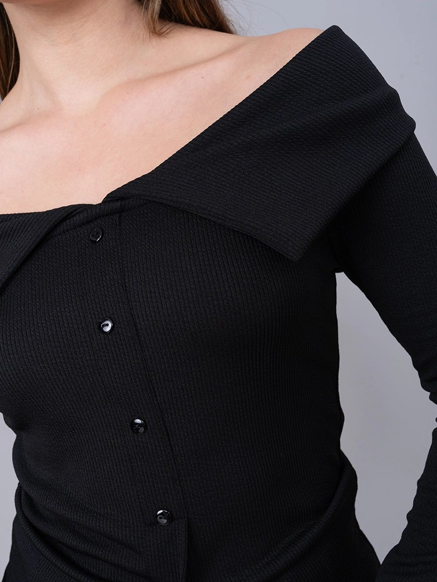 Polo Off Shoulder Negro Manga Larga - Polo de La Matier