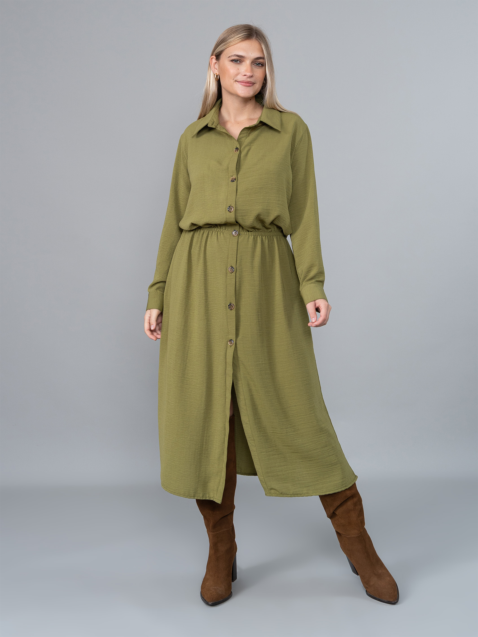 Vestido Camisero Isa Verde en Lino