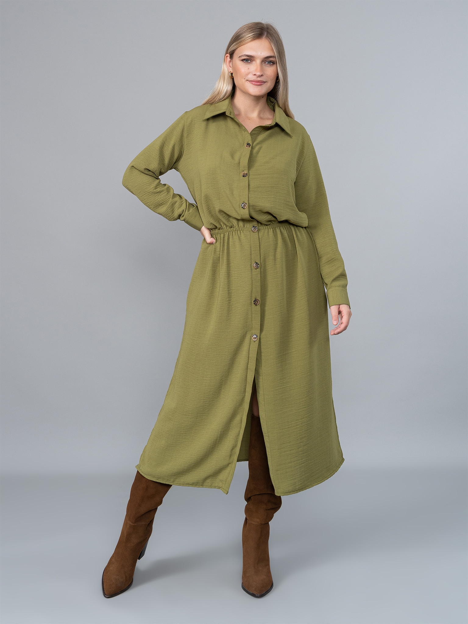 Vestido Camisero Isa Verde en Lino