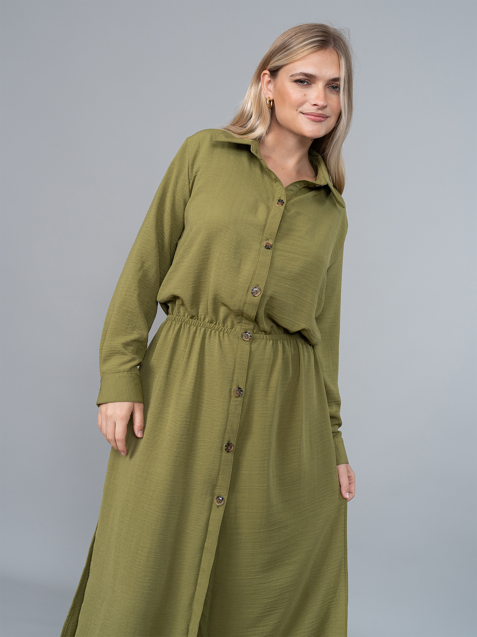Vestido Camisero Isa Verde en Lino
