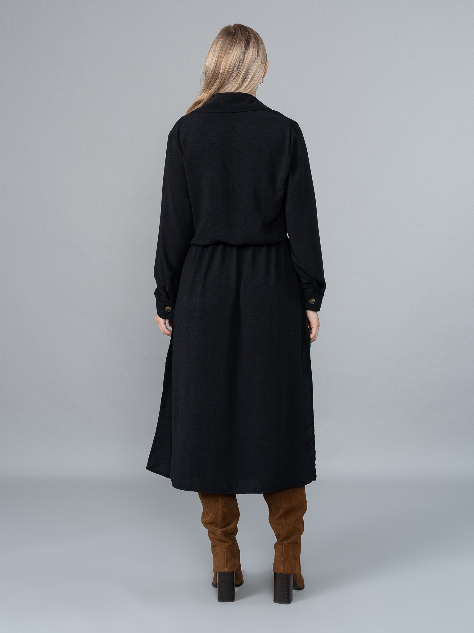 Vestido Camisero Isa Negro en Lino