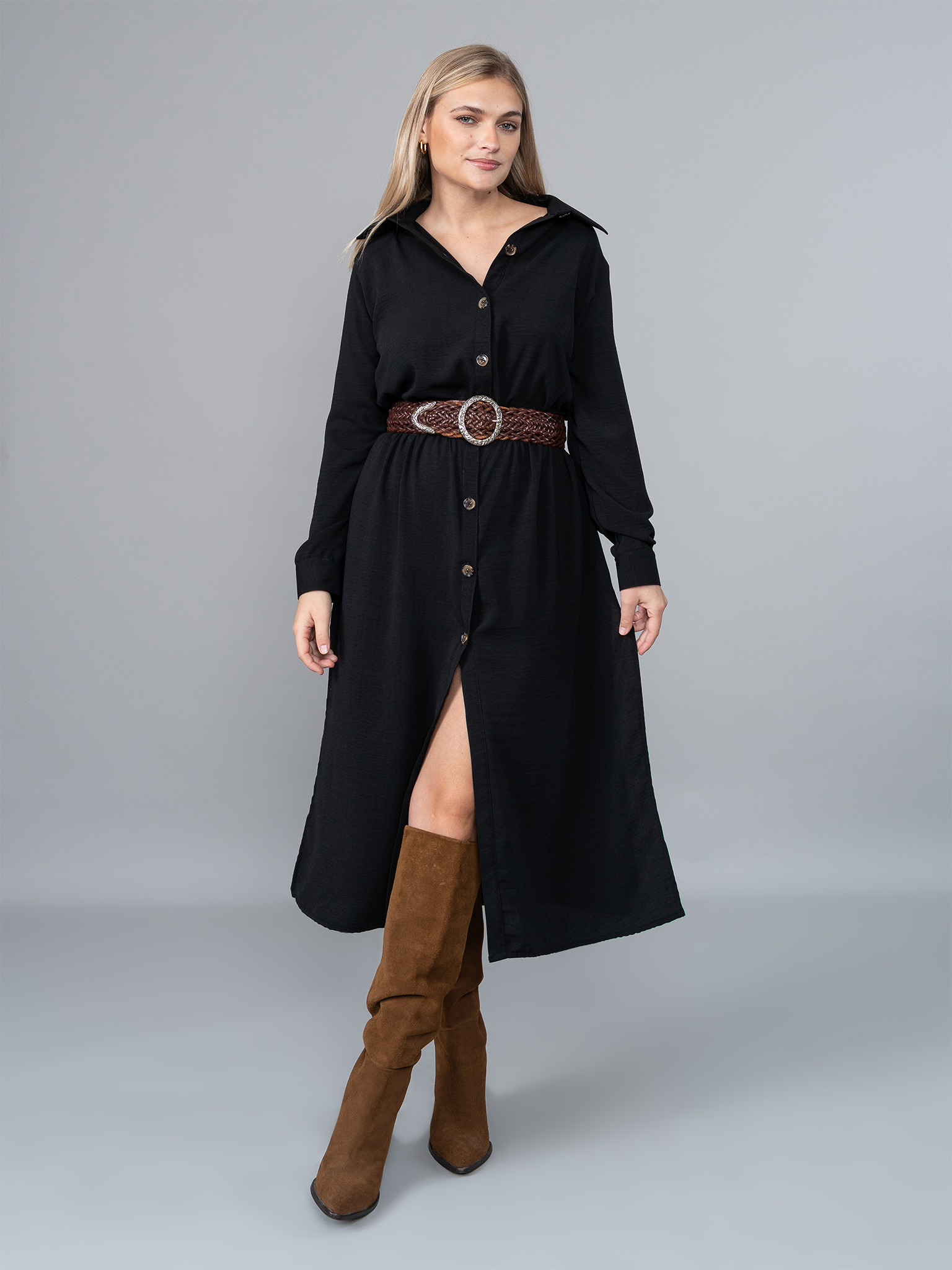 Vestido Camisero Isa Negro en Lino