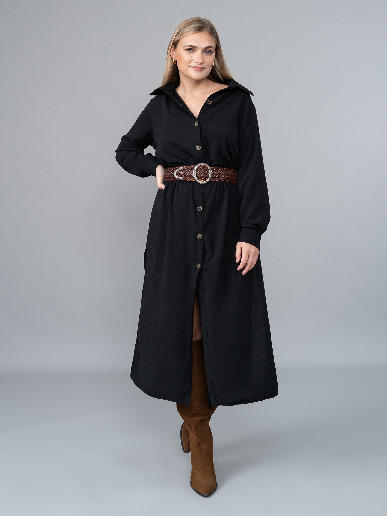 Vestido Camisero Isa Negro en Lino