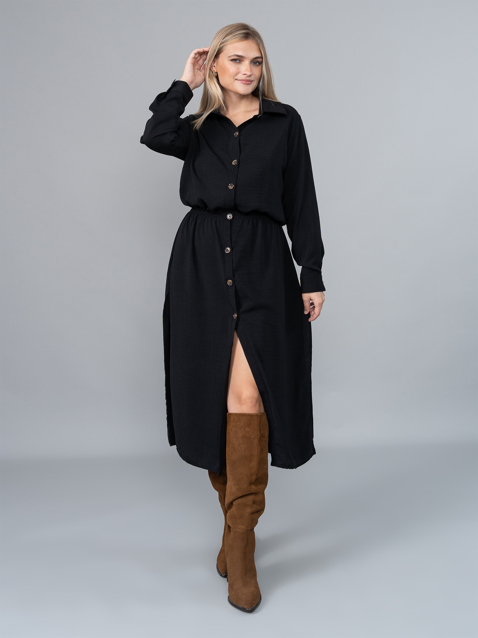 Vestido Camisero Isa Negro en Lino