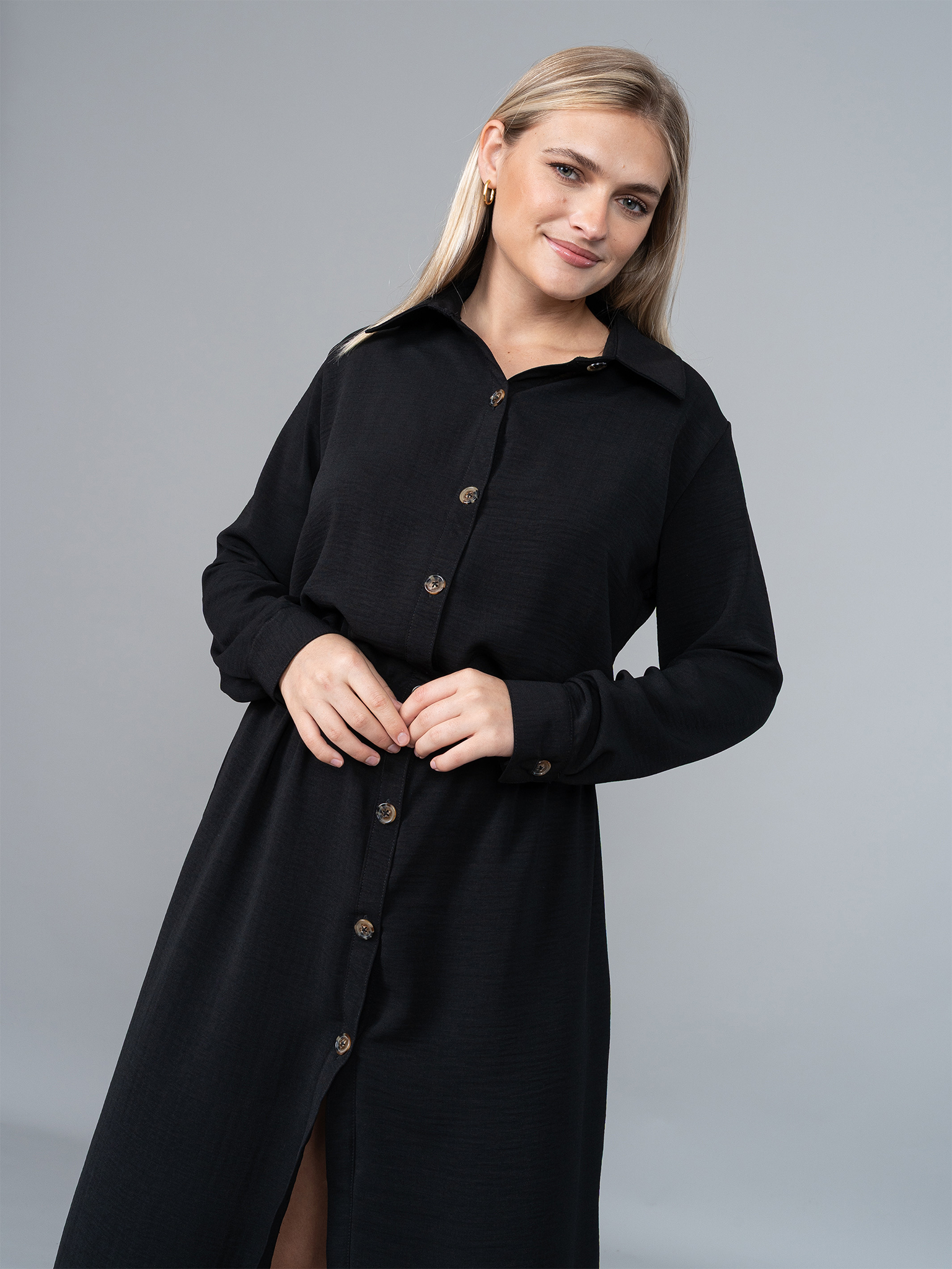 Vestido Camisero Isa Negro en Lino