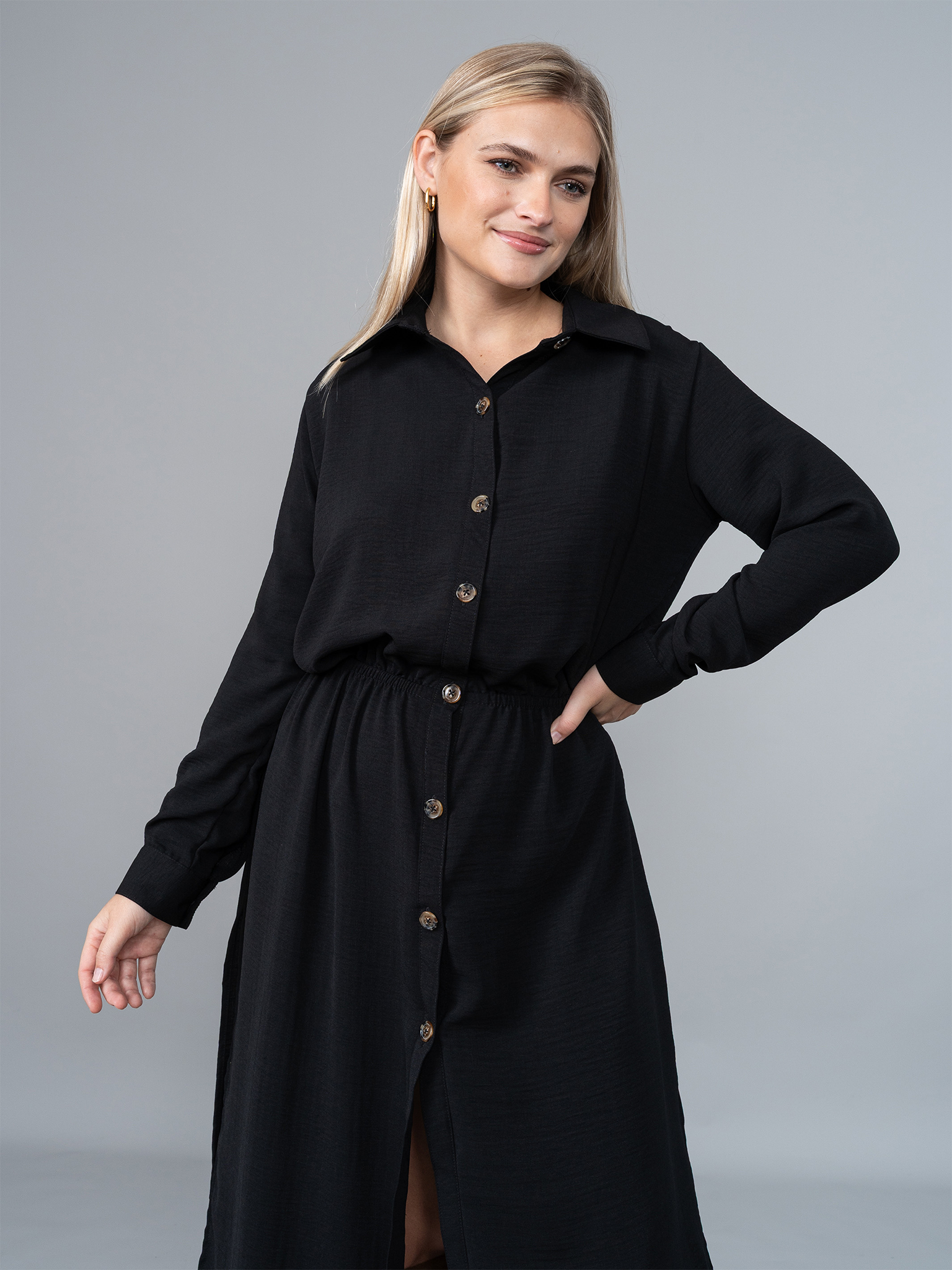 Vestido Camisero Isa Negro en Lino