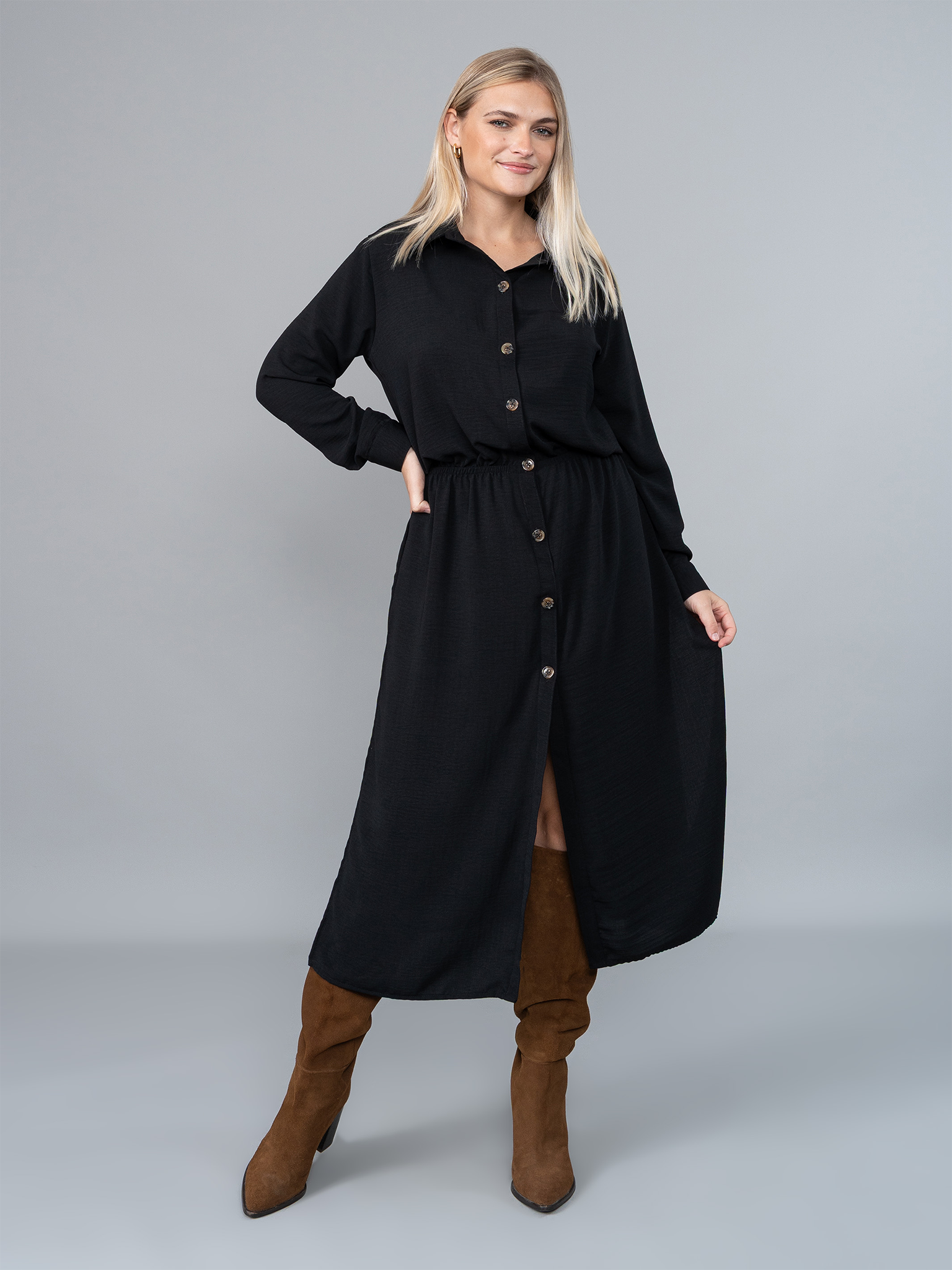Vestido Camisero Isa Negro en Lino
